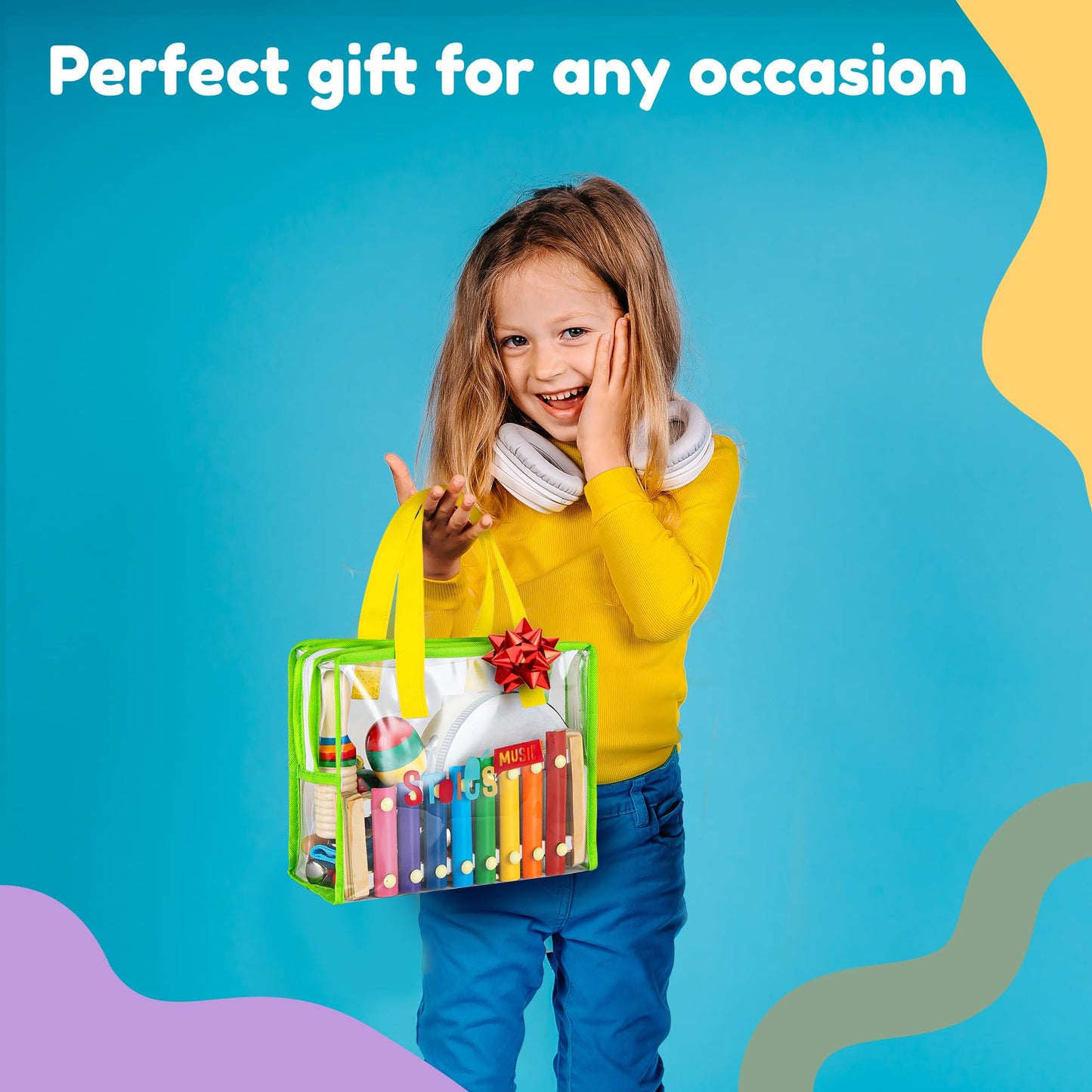 Stoie's Kids Musical Instruments Set – Wooden Toddler Percussion Toys (Xylophone, Tambourine, Maracas)