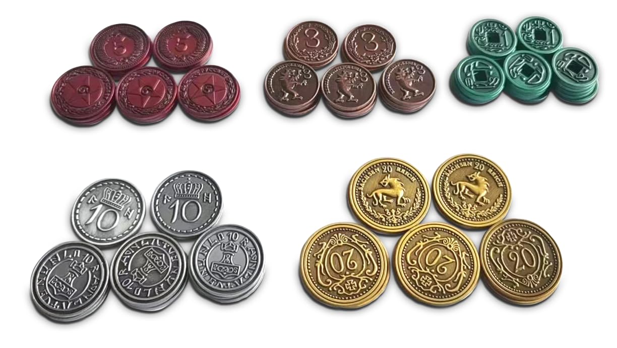Stonemaier Games Metal Coins (Scythe & Expeditions) – 80 Zinc Alloy Denomination Coins