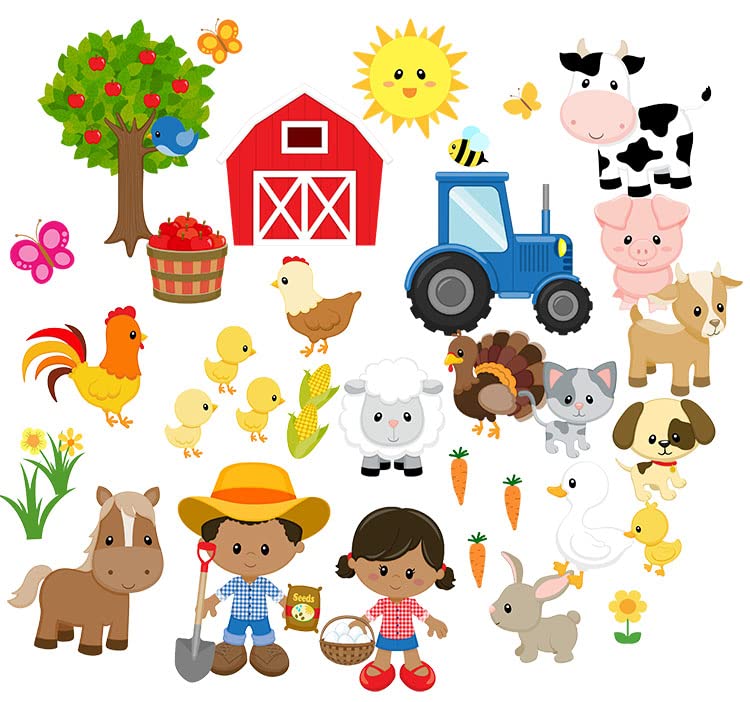 Story Time Felts 37-Piece Farm Animals Felt Figures for Flannel Boards - Small Dark-Skinned