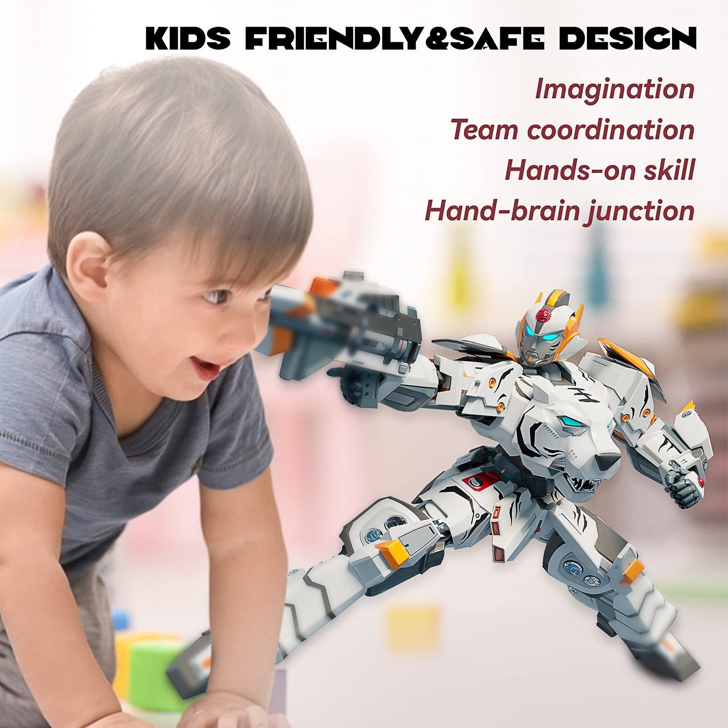 STOULKD Animal Transforming Robot Toy - Tiger Action Figure for Boys 6-12 (White)
