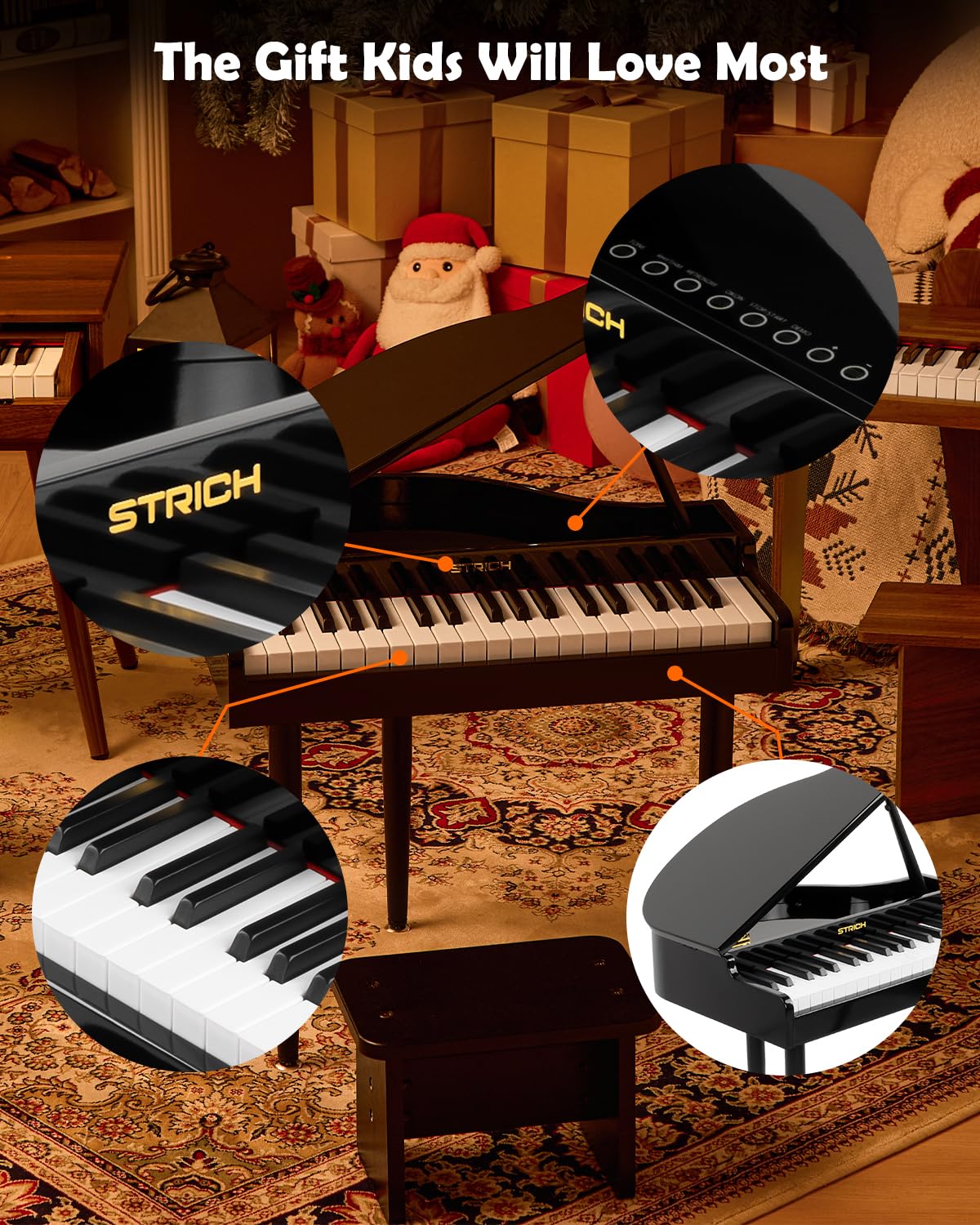STRICH 37 Keys Kids Piano Keyboard Set – Mini Grand Digital Piano for Kids (3+) with Stand & Chair