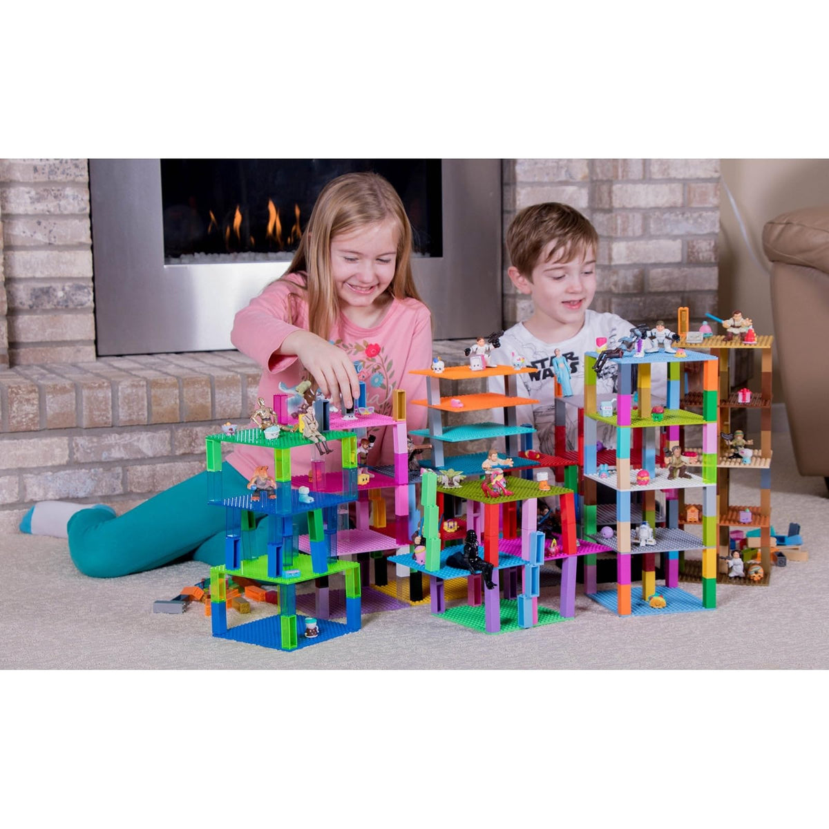 Strictly Briks Stackable Baseplates – LEGO-Compatible Rainbow 6x6 Set with 12 Baseplates & 80 Stackers