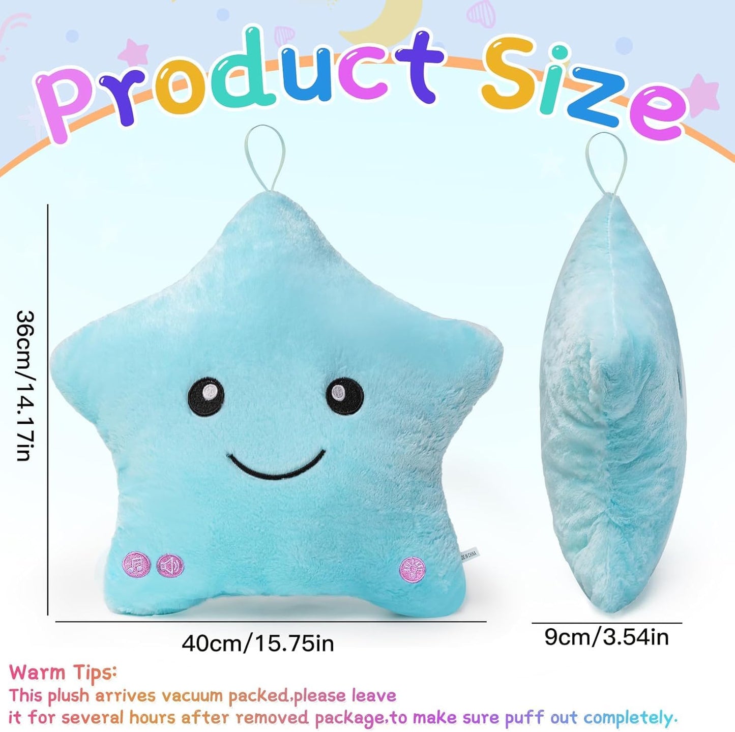 Subao 14-Inch Sensory Star Pillow with Light & Music – Calming Toy for Autism (Blue)