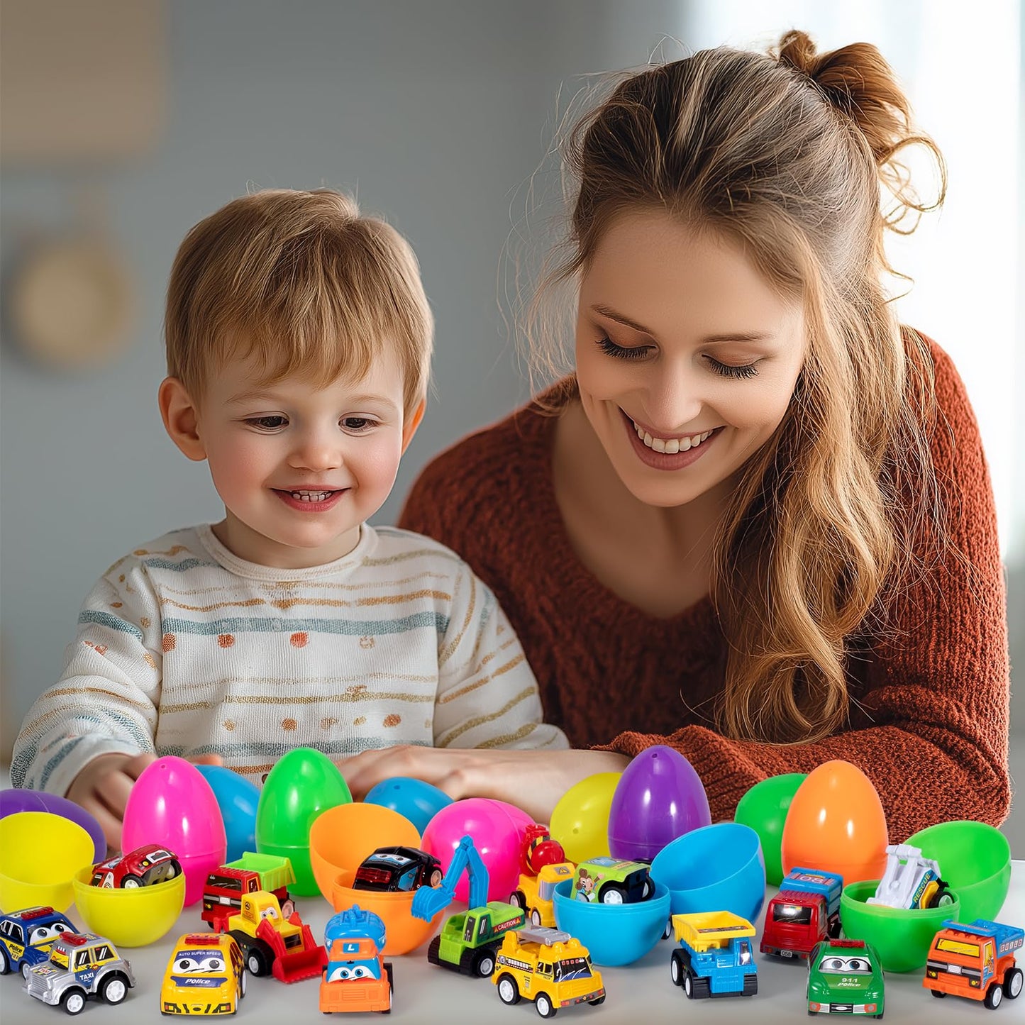 SUGFUT 24-Piece Prefilled Easter Eggs with Pull-Back Cars