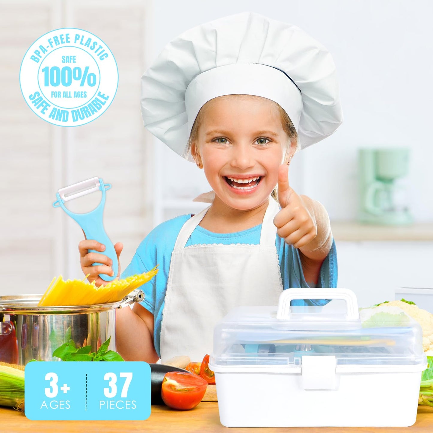 Suhctuptx 37PCS Kids Cooking Set – Real Kitchen Tools for Ages 3-8