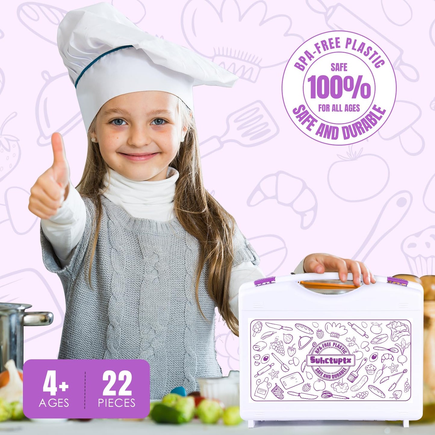 Suhctuptx Kids Cooking Set - Safe, Kid-Friendly Kitchen Tools with Storage Case (Ages 4+)
