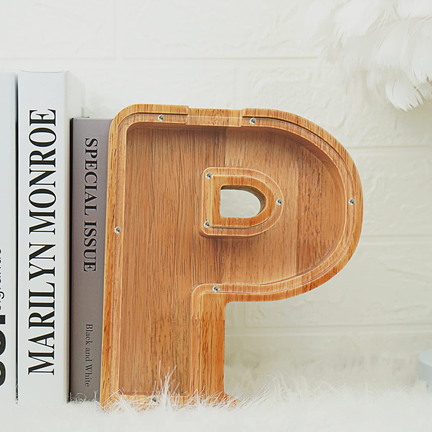 Sulevalt Piggy Bank for Kids – Large Personalized Wooden Alphabet Letter Bank with Cut-Out Design