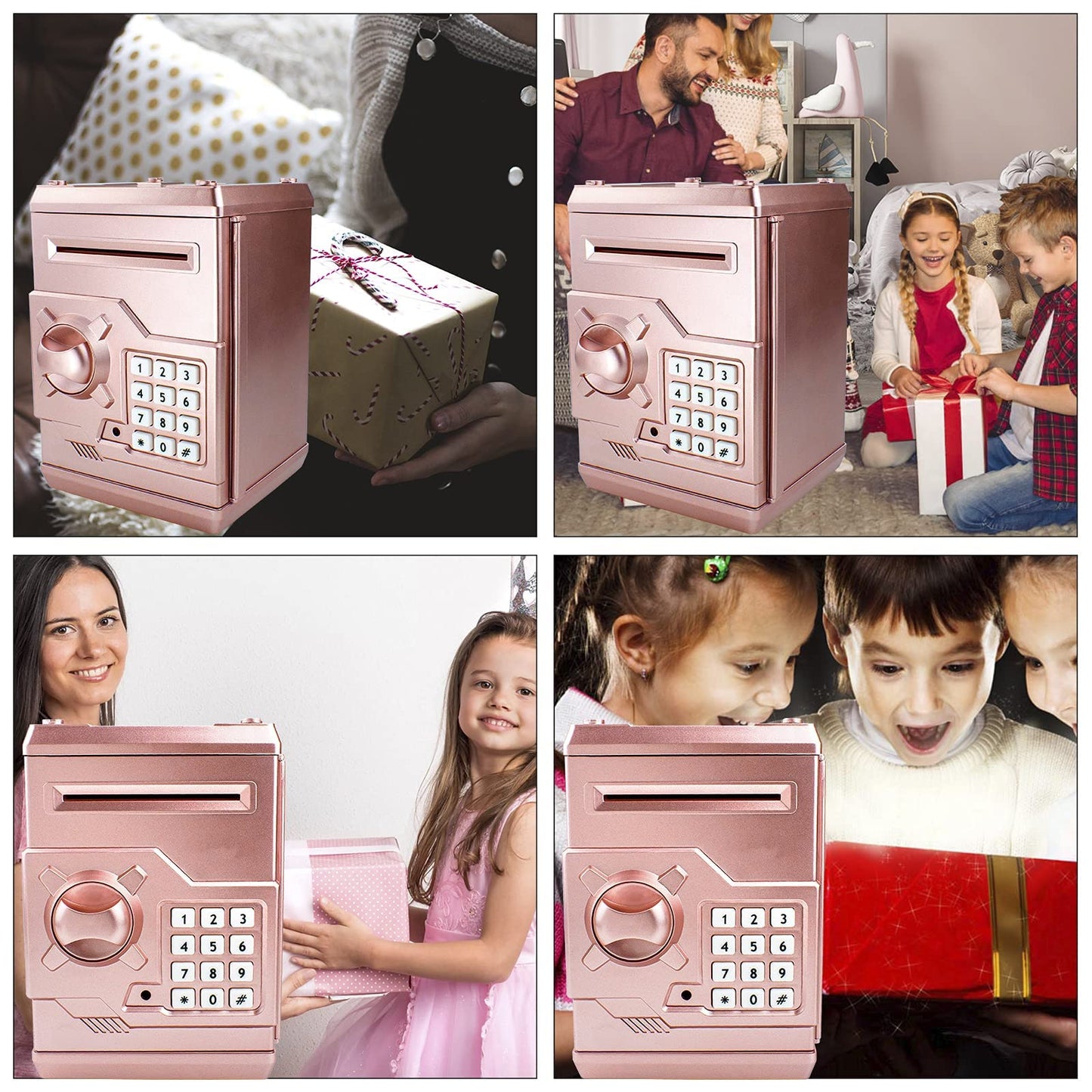 Suliper Electronic Piggy Bank with Code Lock – Rose Gold Mini ATM Safe for Kids