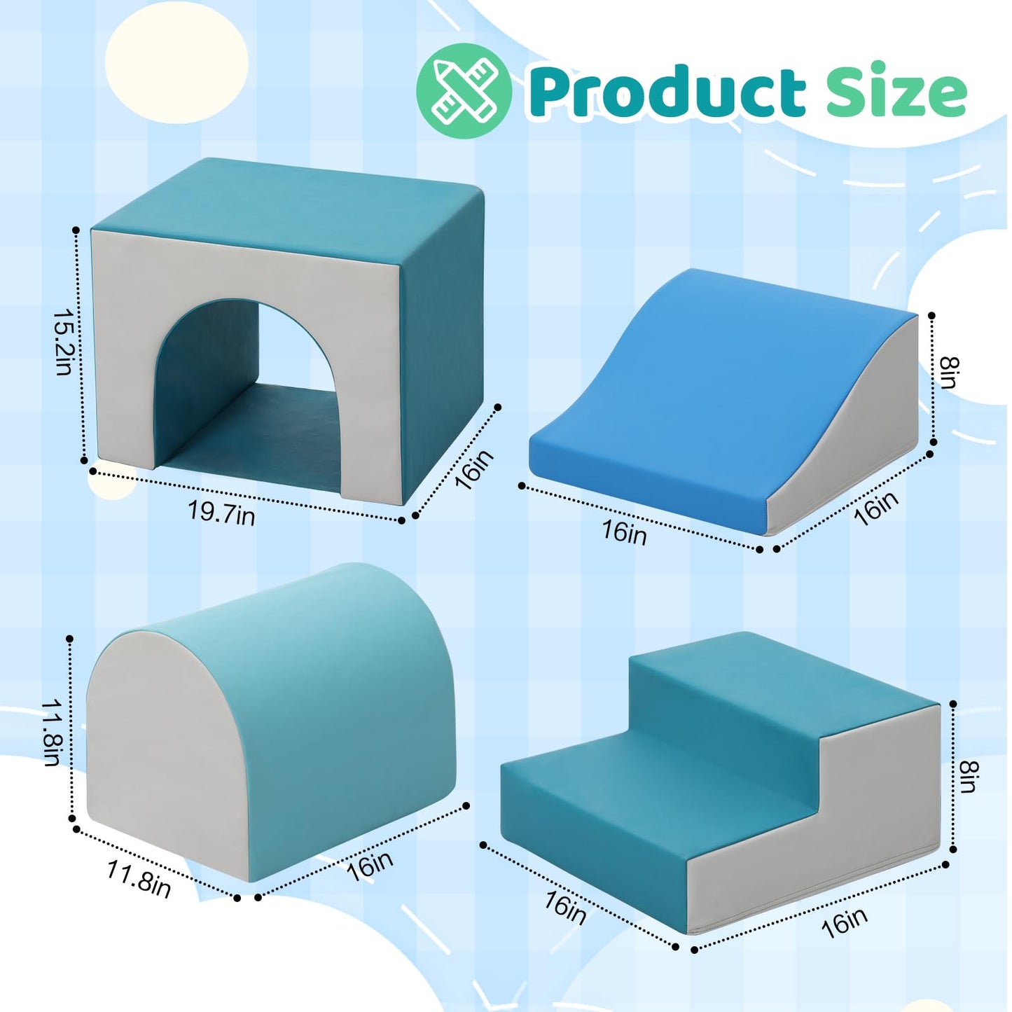 Sumbababy Foam Climbing Blocks for Toddlers with Tunnel - 4-Piece Indoor Soft Climber (Green)
