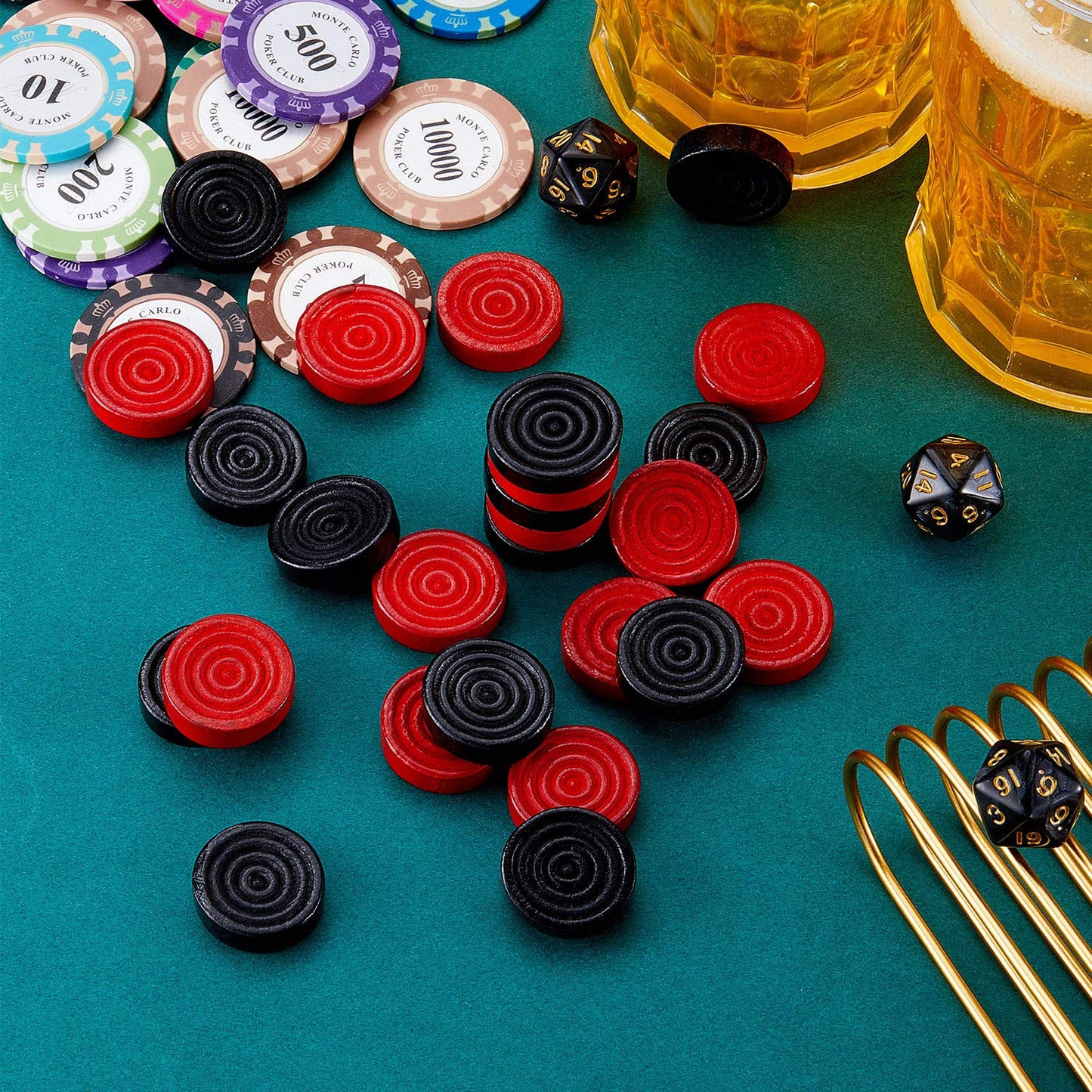 Sumind 48 Pcs Wooden Checkers Pieces 1.06 Inch Diameter with Drawstring Pouch – Travel Backgammon & Board Games