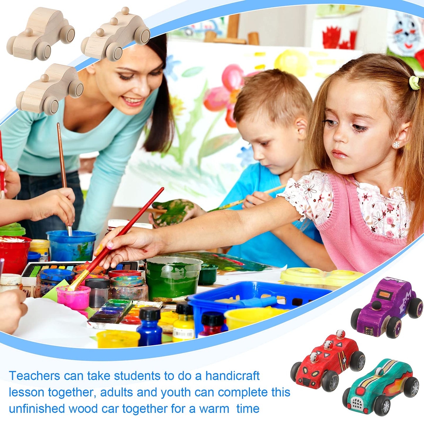 Sumind 12-Piece Wood DIY Car Toys — Unfinished Wooden Cars for Home Craft & Family Time