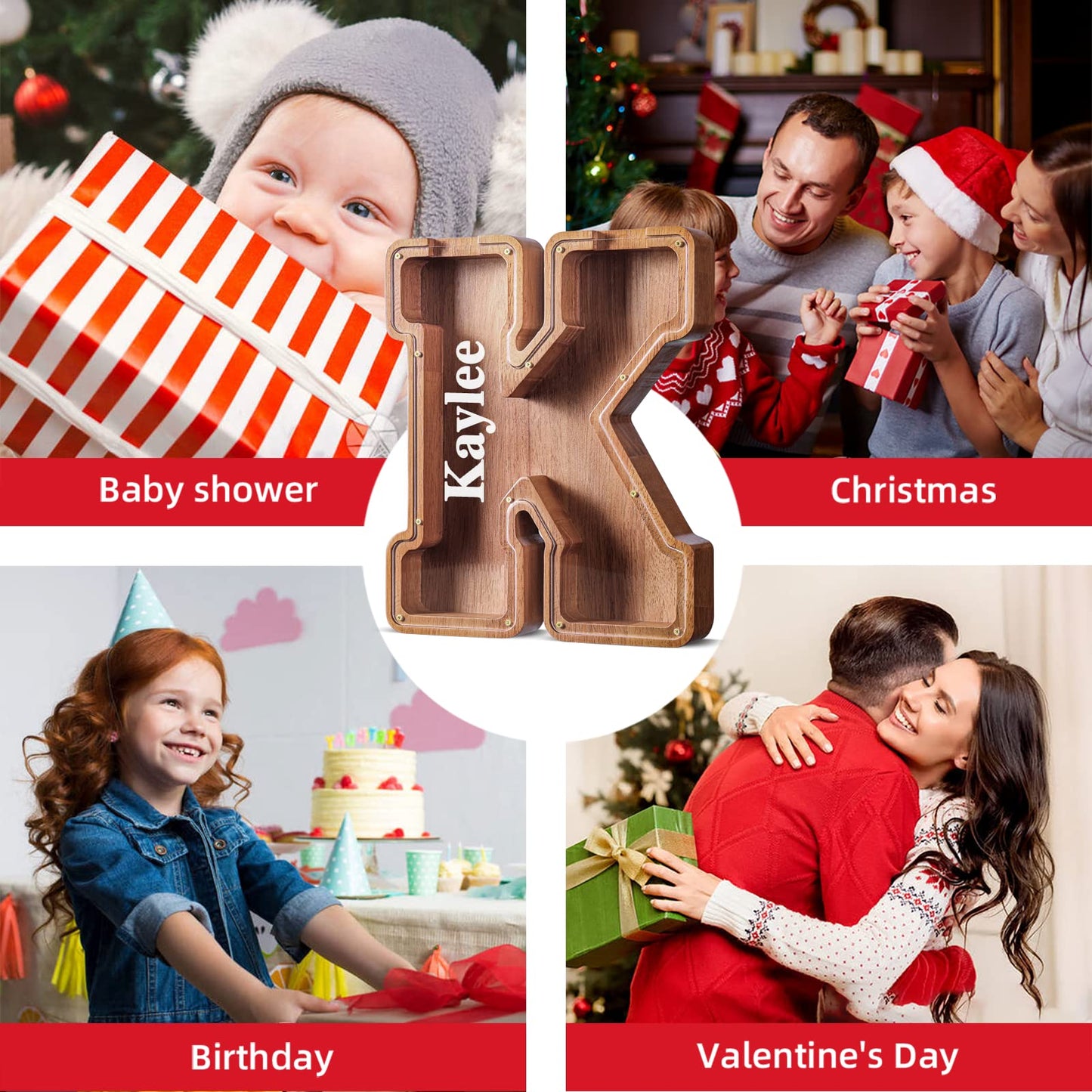 Summidate Large Wooden Alphabet Piggy Bank (A-Z) – Personalize with Laser Engraving