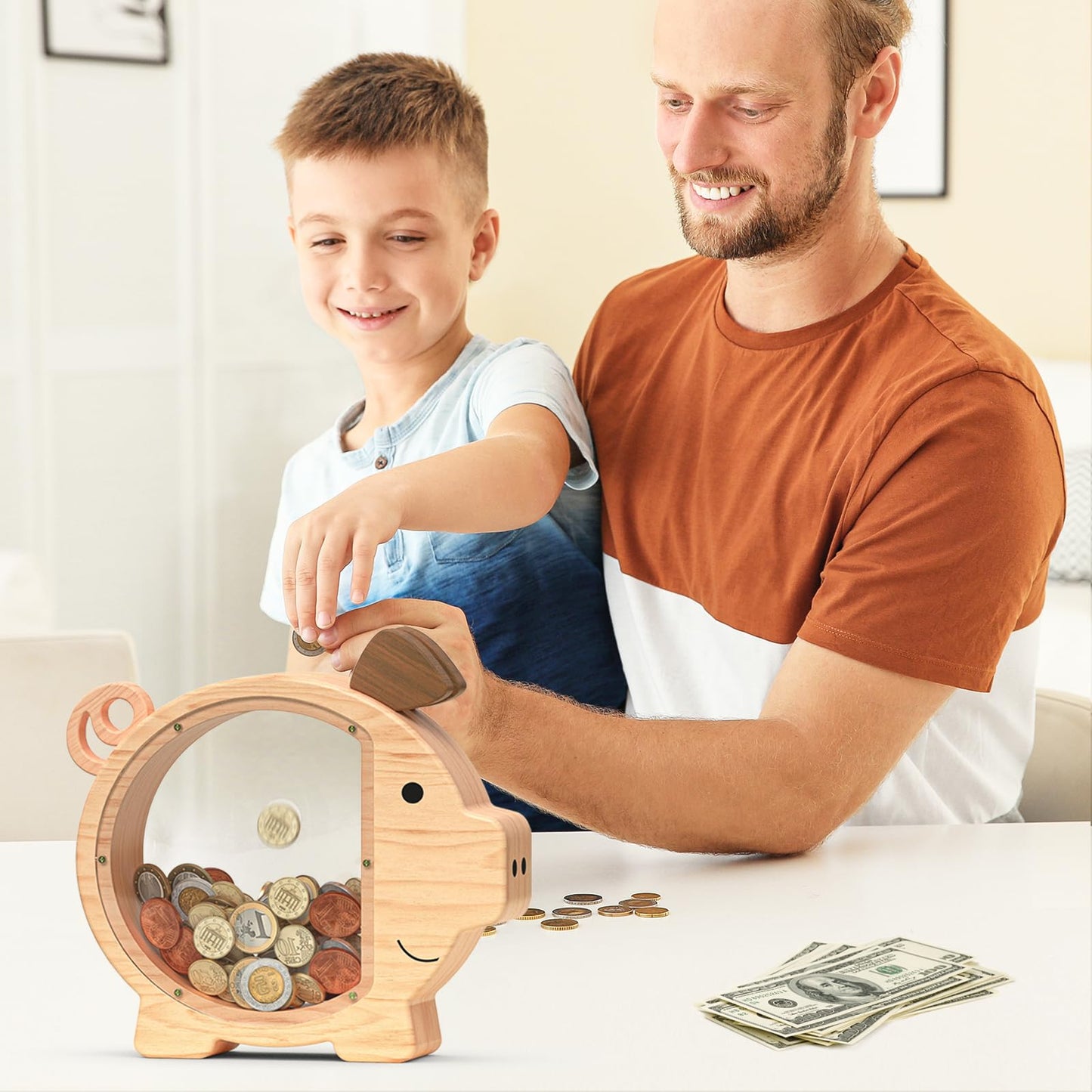 Summidate Wooden Piggy Bank for Kids – Large Durable Money Box