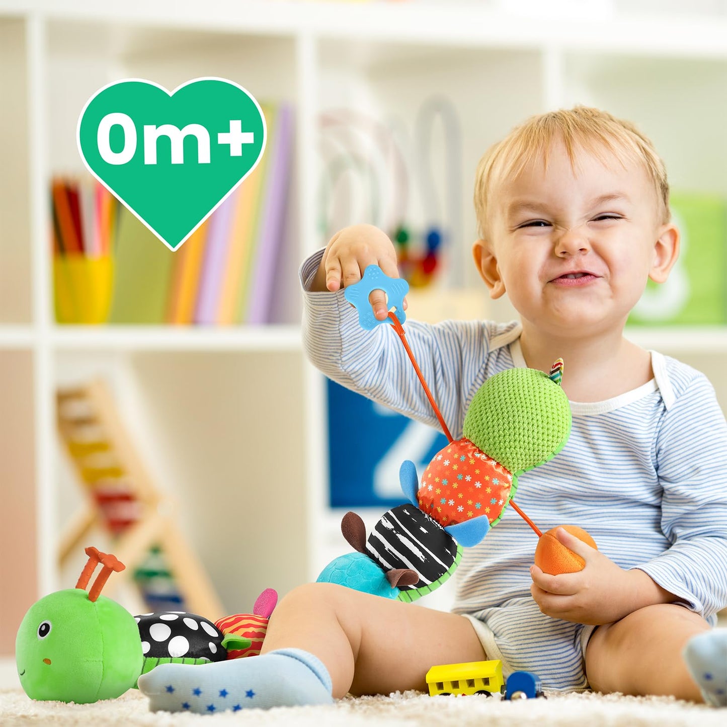 Sumobaby Baby Toys 0-6 & 6-12 Months – Music Caterpillar Plush with Mirror, Pull String & Crinkle Rattle (Green-Leaf)