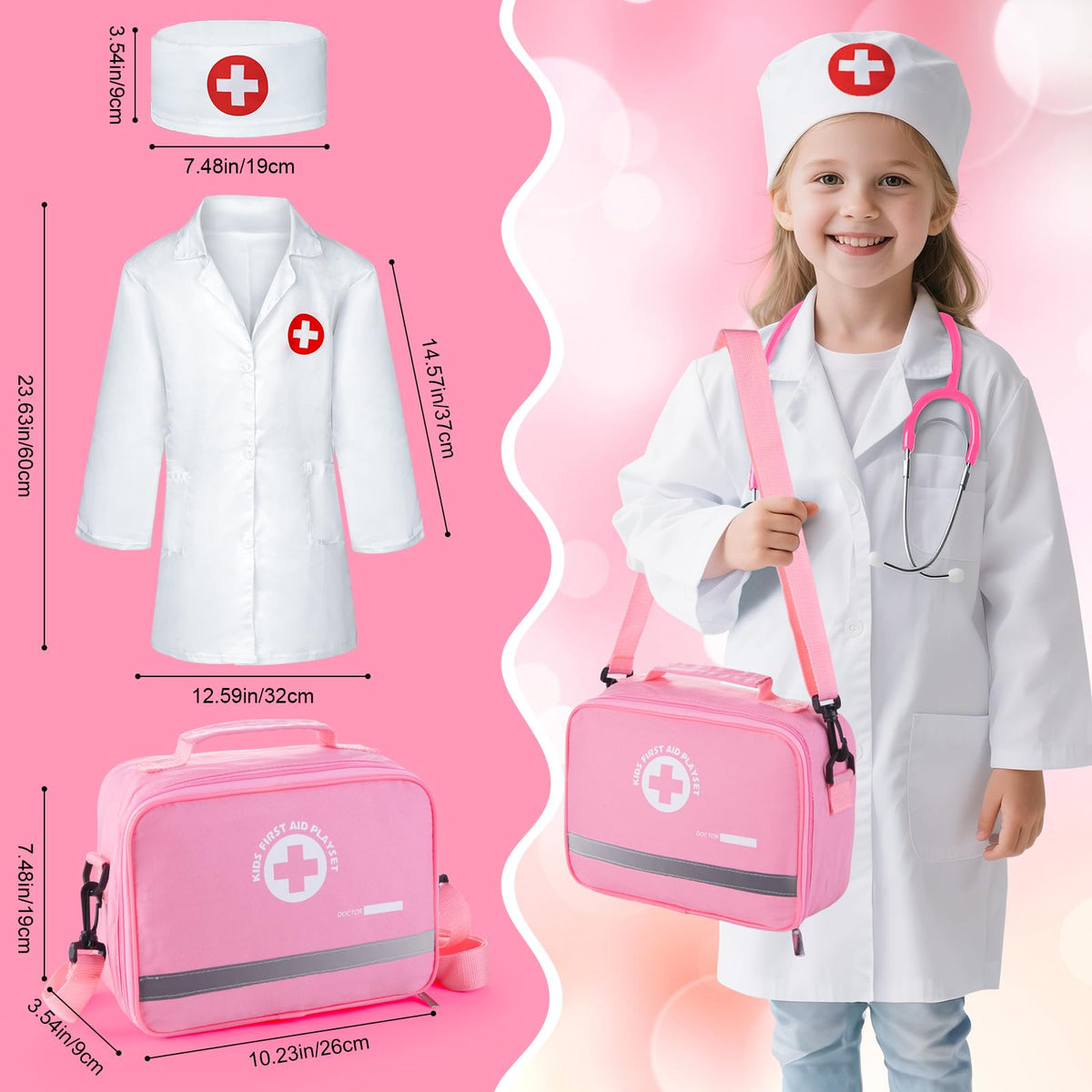 Sundaymot Doctor Kit for Girls – 34 Pcs Doctor Play Set with Realistic Stethoscope & Storage Bag