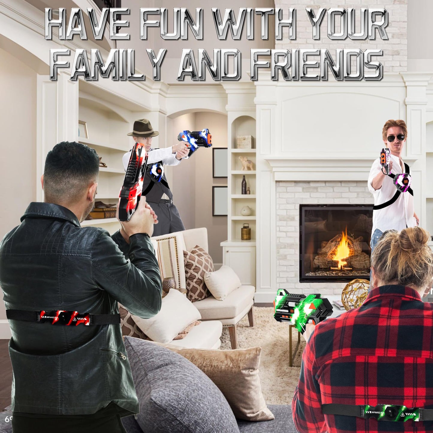 Sundelta Rechargeable Laser Tag Guns – 360° Sensors & LED Hit Feedback (Set of 4)