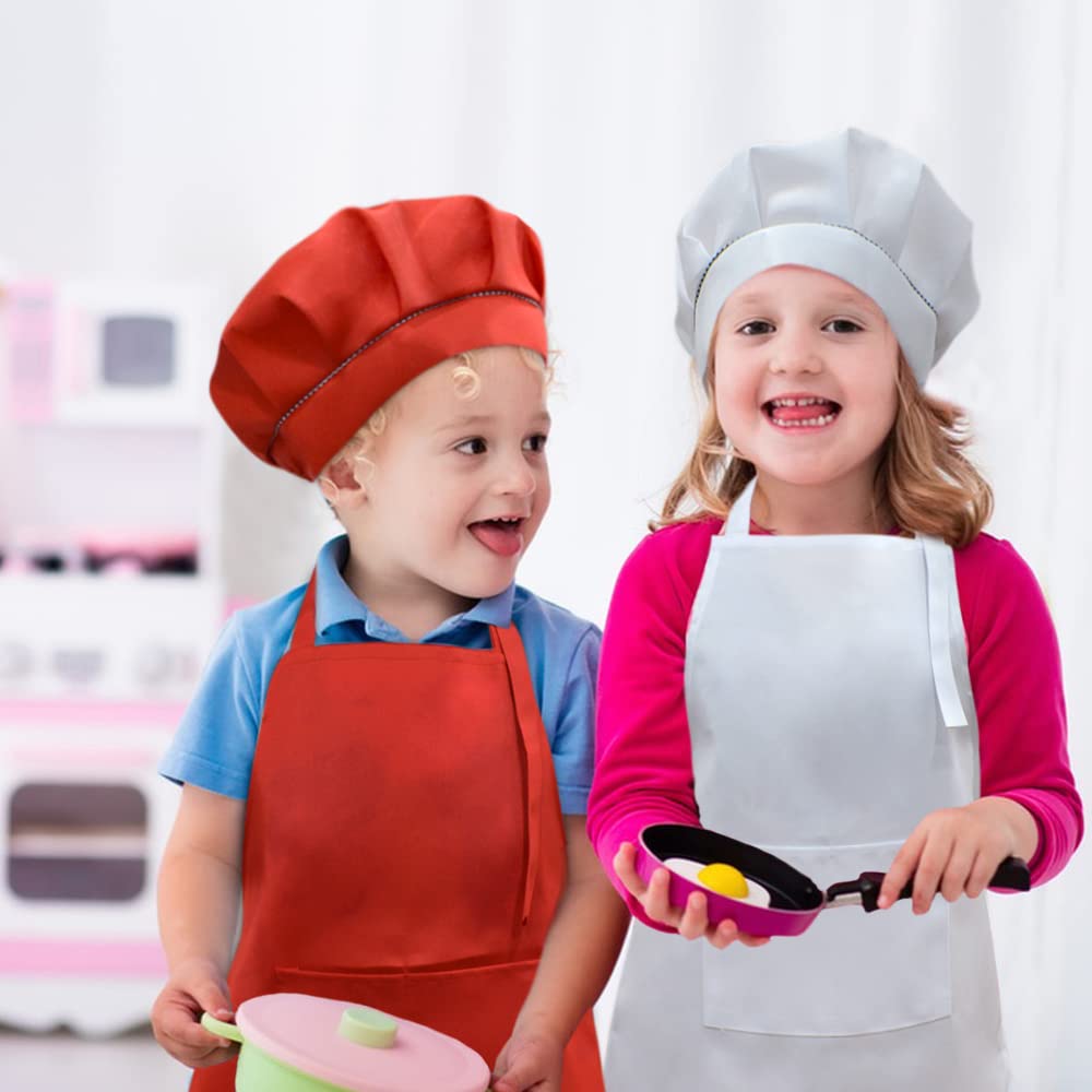 SUNLAND Kids Apron & Hat Set White - Cooking, Baking & Painting (3-6 Years)