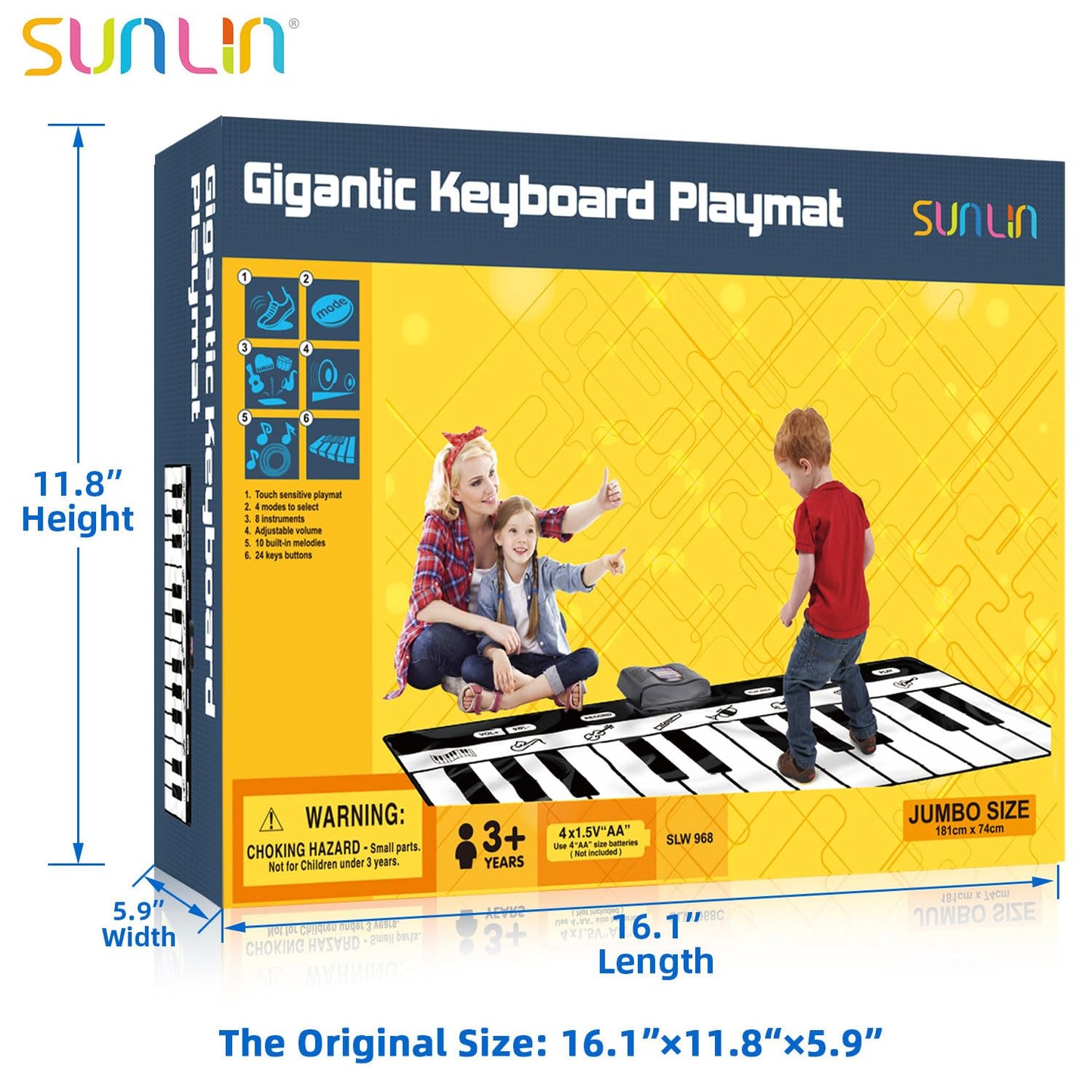Sunlin 6ft Piano Mat Playmat – 24 Keys, 10 Demos, 8 Instrument Sounds, Record & Playback