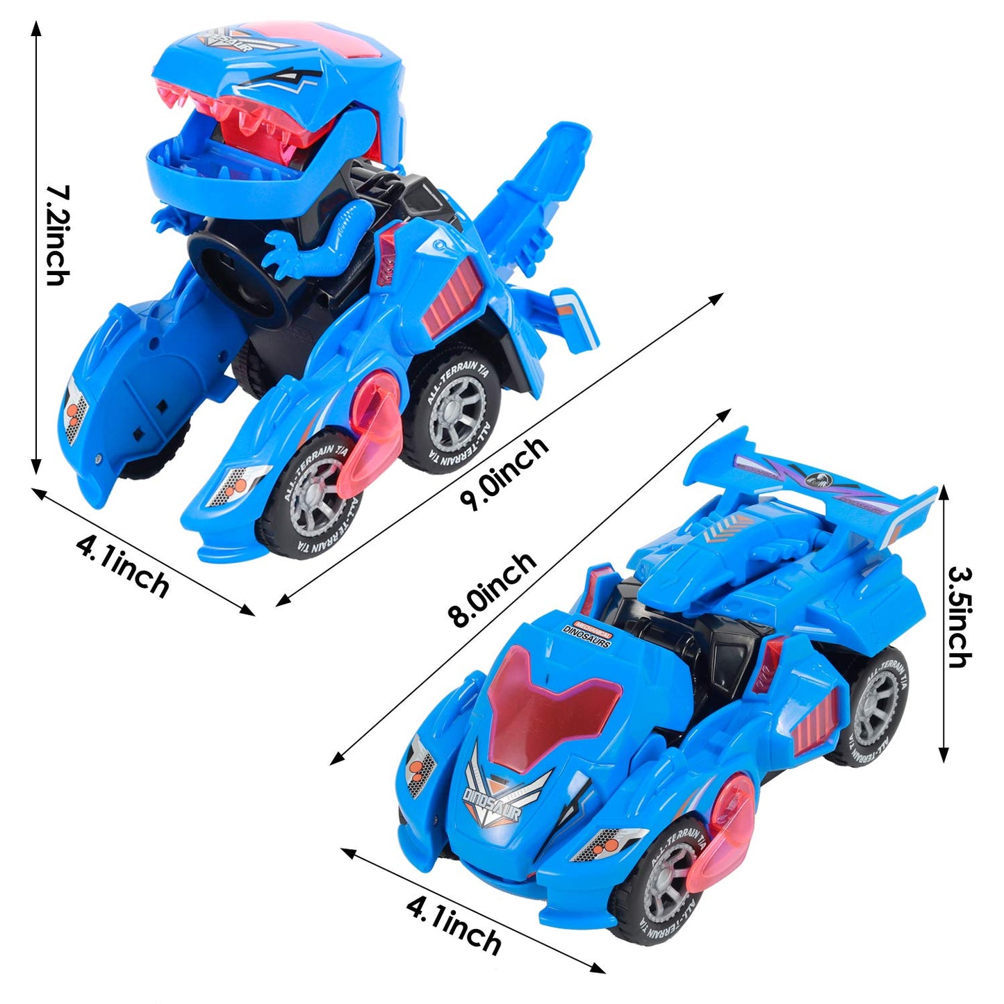 Sunnhan Transformer Toys Dinosaur Car - 2-in-1 LED Light & Sound, Blue