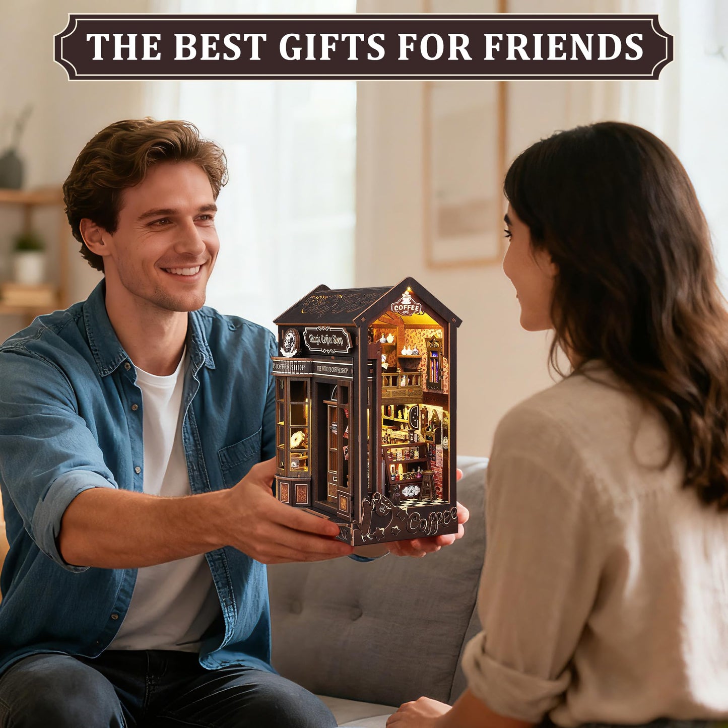 SUNNINO Book Nook Kit – DIY 3D Wooden Doll House with LED Lights