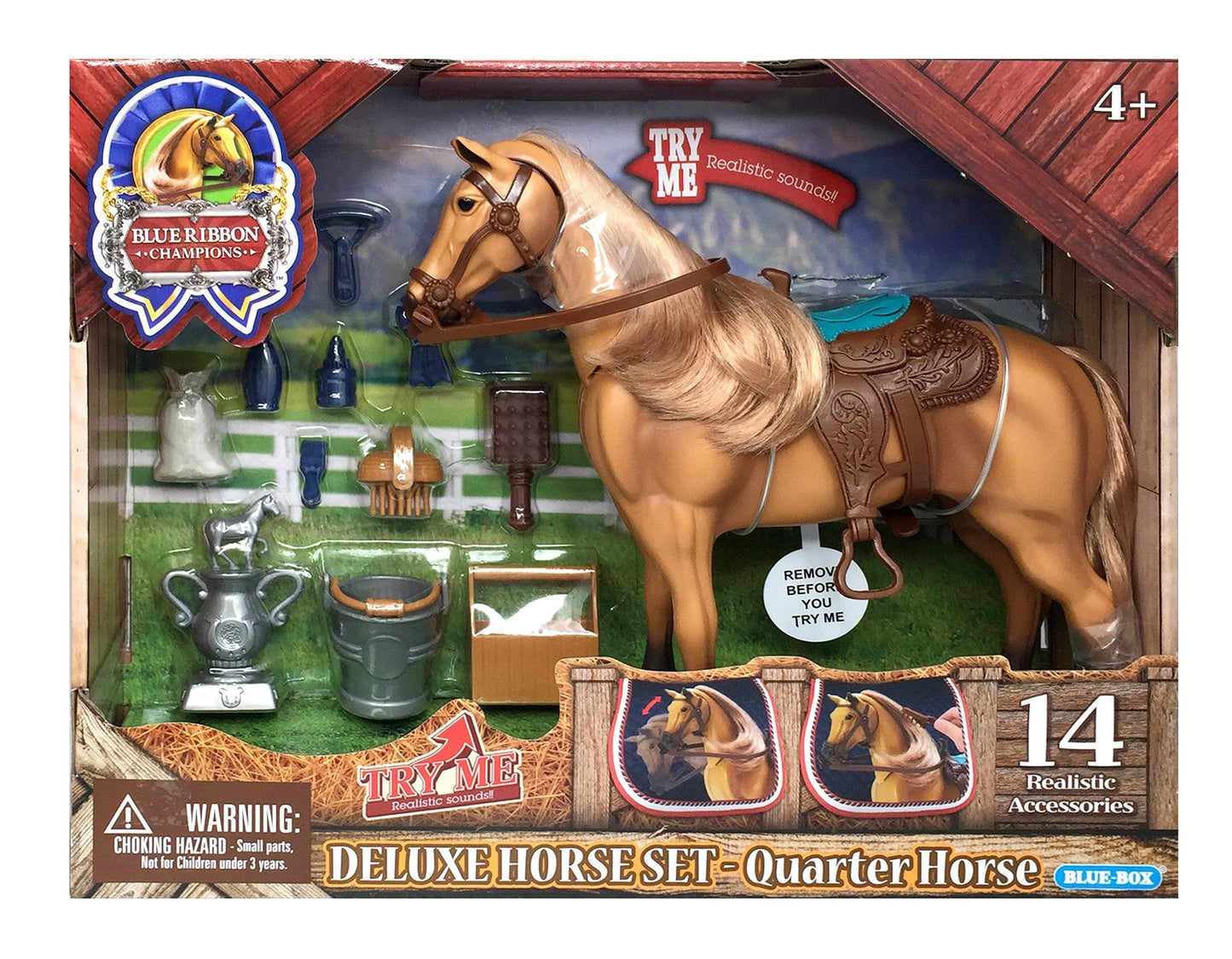 Sunny Days Entertainment Quarter Horse with Moveable Head & Realistic Sound | 14 Grooming Accessories | Blue Ribbon Champions Deluxe Toy Horses