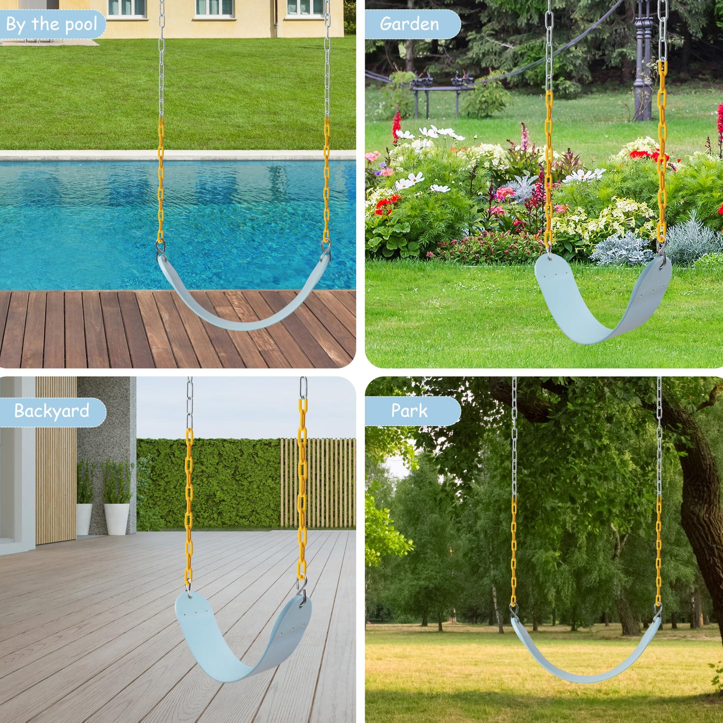 Sunnyglade 2-Pack Heavy-Duty Swing Seats with 66-Inch Chains – Supports 250 lb (Pastel Blue)
