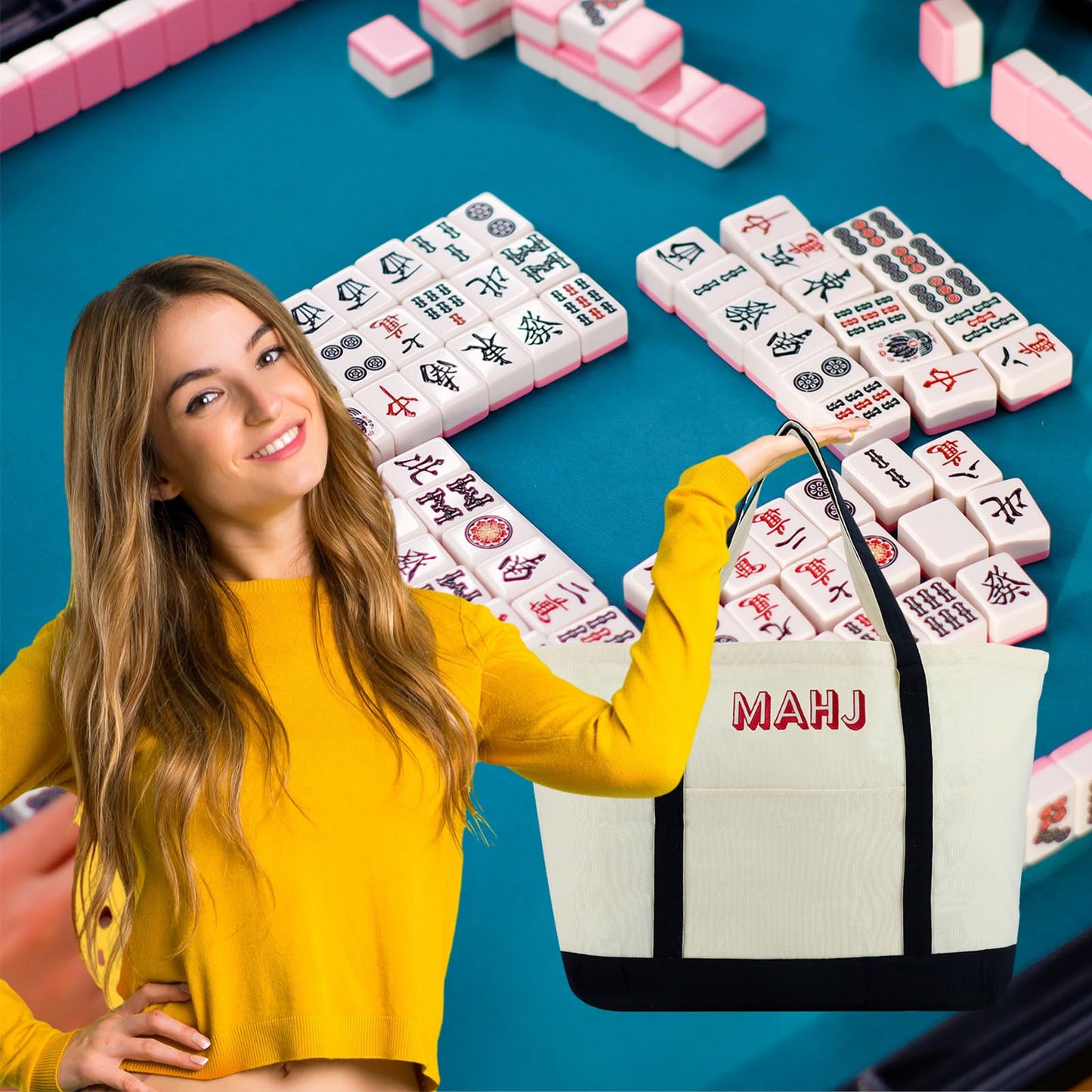 Sunnymove 3-Piece Empty Mahjong Canvas Bag Set – Navy Blue