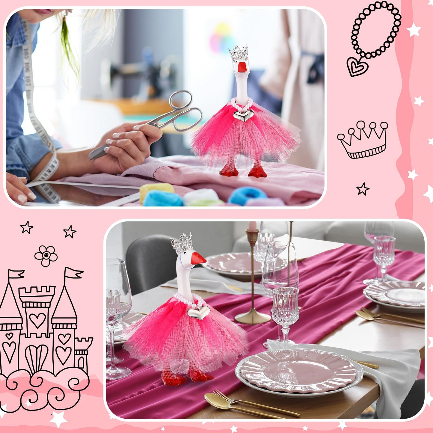 Sunnymove 7-Inch Winter Mini Desk Goose Outfits – Pink Tiara Crown, Tutu Dress, Necklace