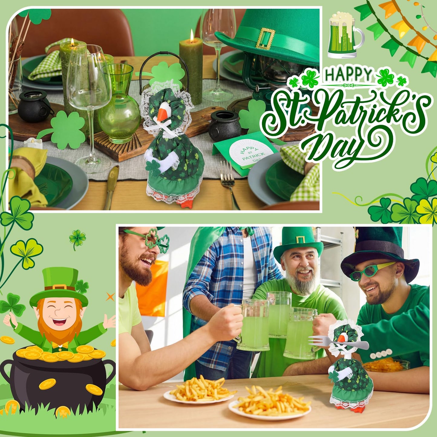 Sunnymove 3 Sets Desk Goose Outfits – Valentine’s, St. Patrick’s & Easter (7-inch)
