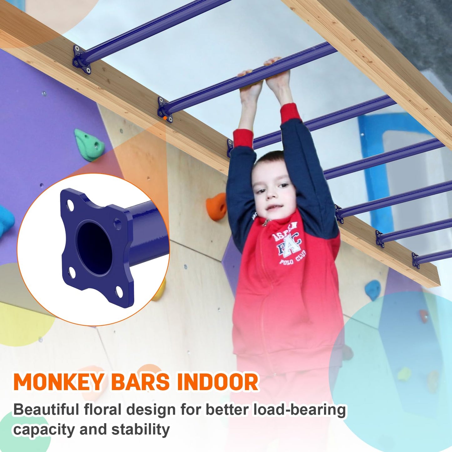 SUNSHINE FARMRE 16.5-Inch Monkey Bars Kit – Backyard Indoor/Outdoor Rungs (Dark Blue, 12 Pcs)