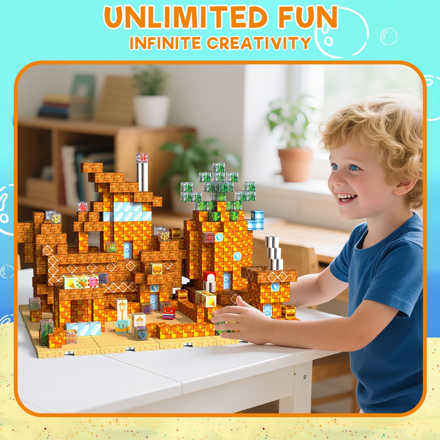 Sunxiaoyoung 150 PCS Magnetic Blocks – 4 Expandable Base Plates STEM Building Kit for Kids 3-12