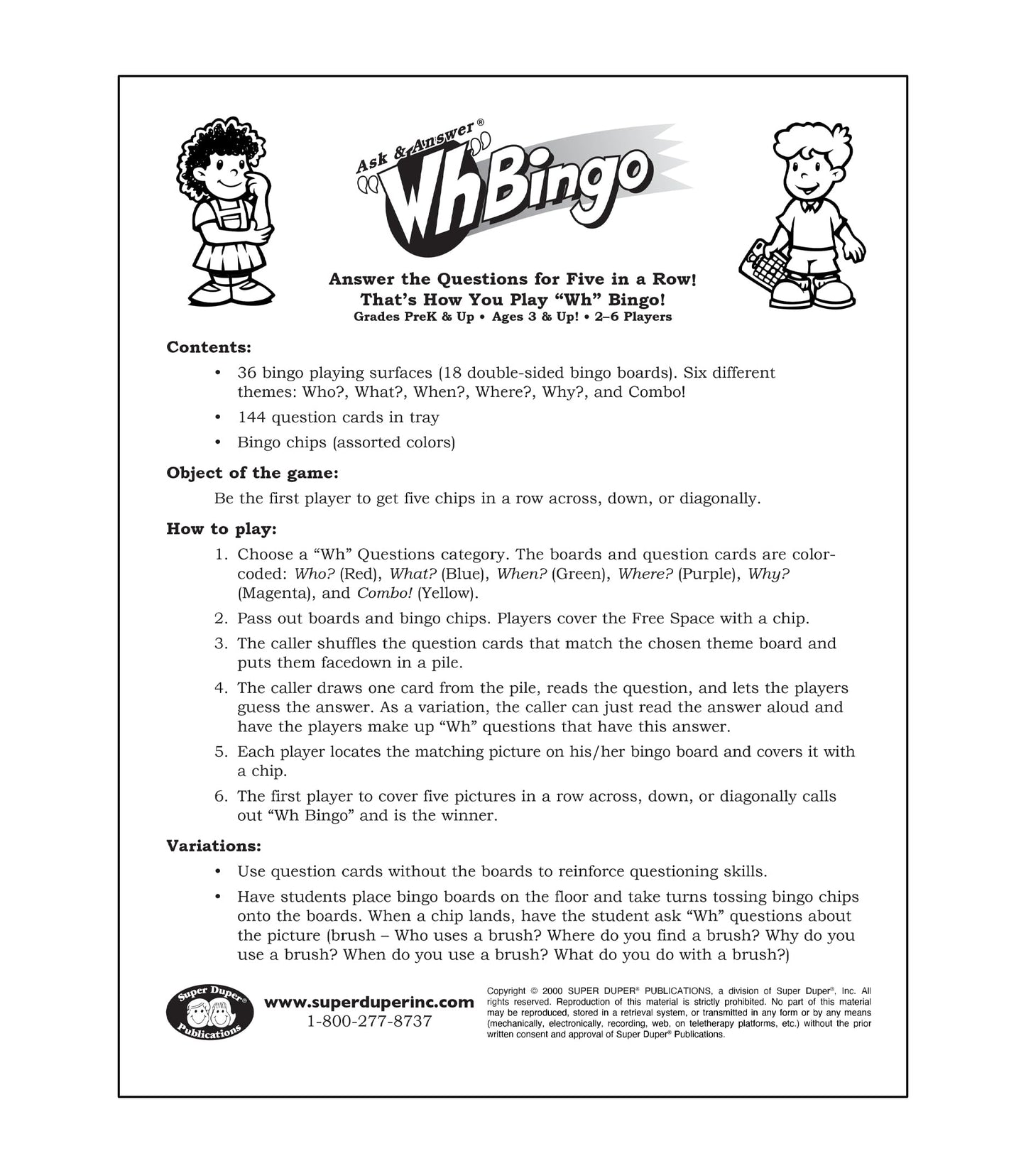 Super Duper Publications | Ask & Answer Wh Bingo Board Game for Wh-Question Practice