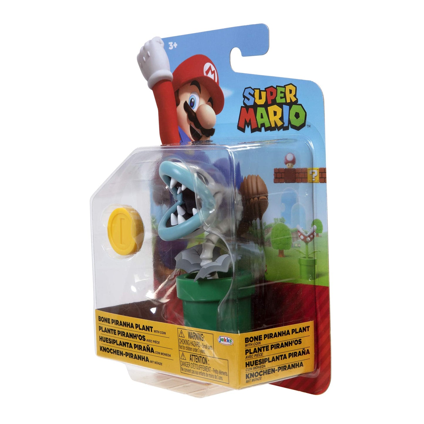 Super Mario Bone Piranha 4-Inch Poseable Figure with Coin Accessory – Collectibles for Kids & Fans (Ages 3+)