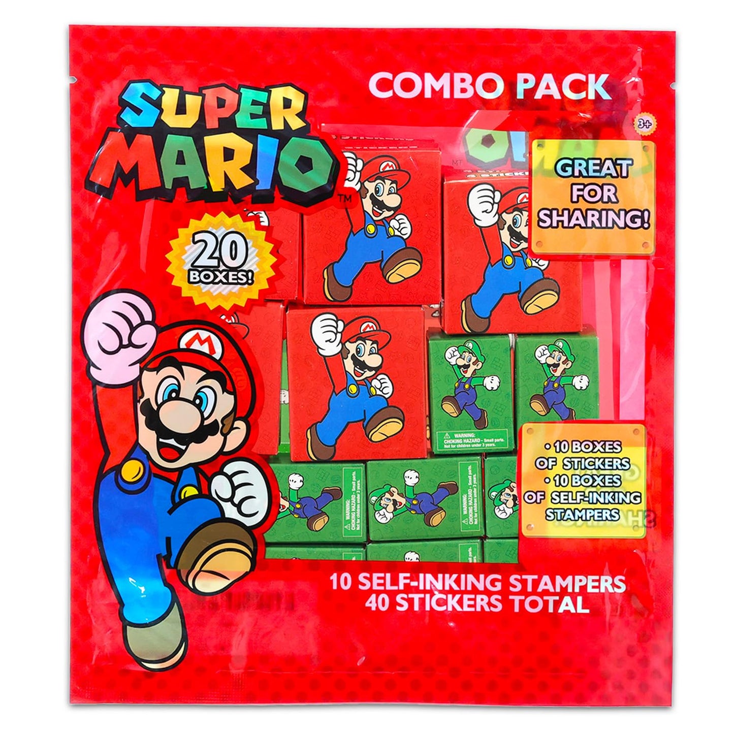 Super Mario Party Favors for 20 Guests – 20 Boxes with Stickers & Stampers