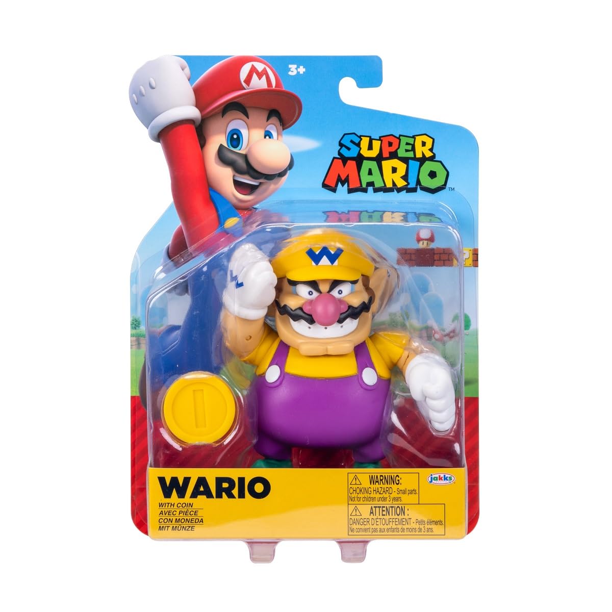 Super Mario Wario 4-Inch Action Figure with Coin | Officially Licensed