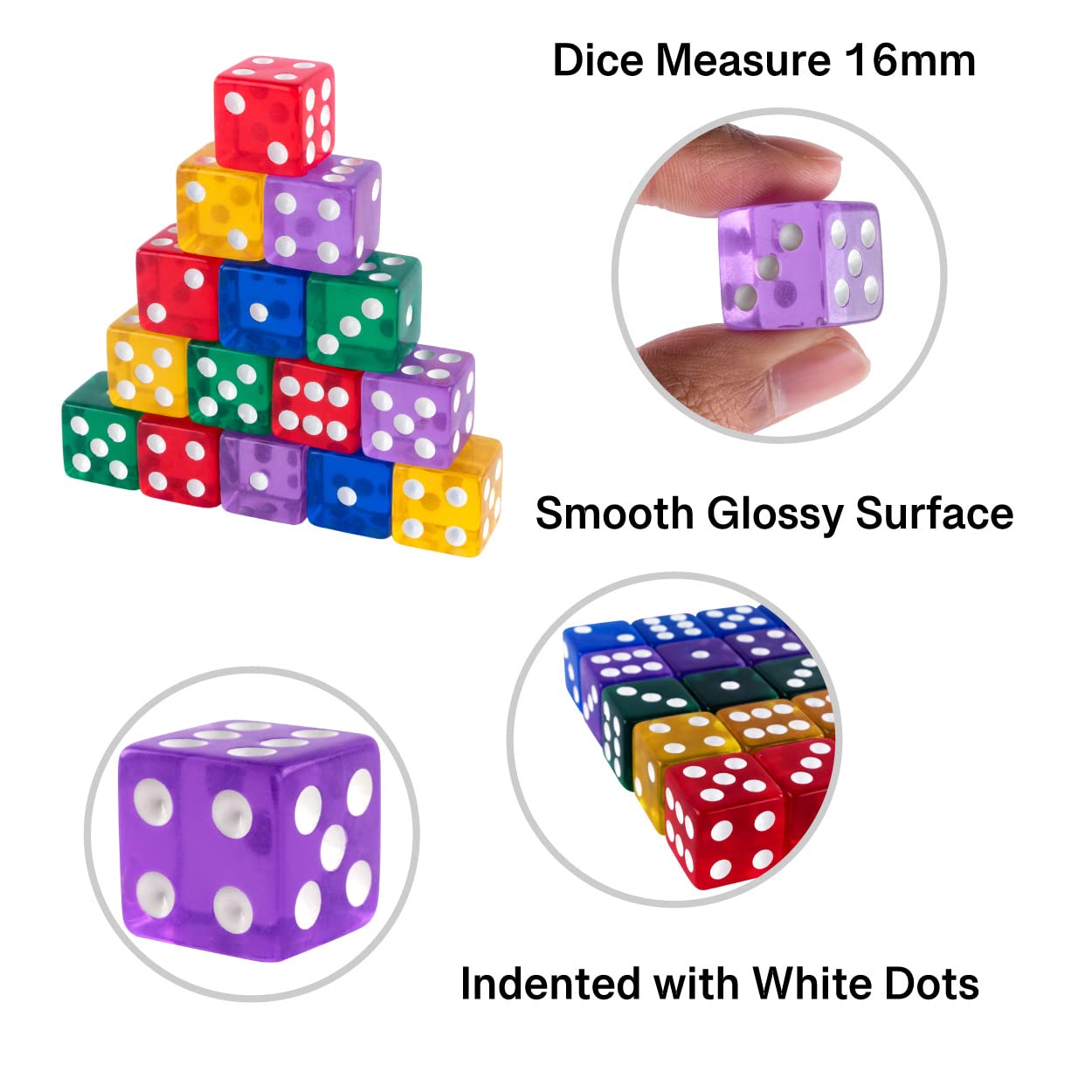 Super Z Outlet Standard 16mm Dice (Translucent Multi-Color, 50pk)
