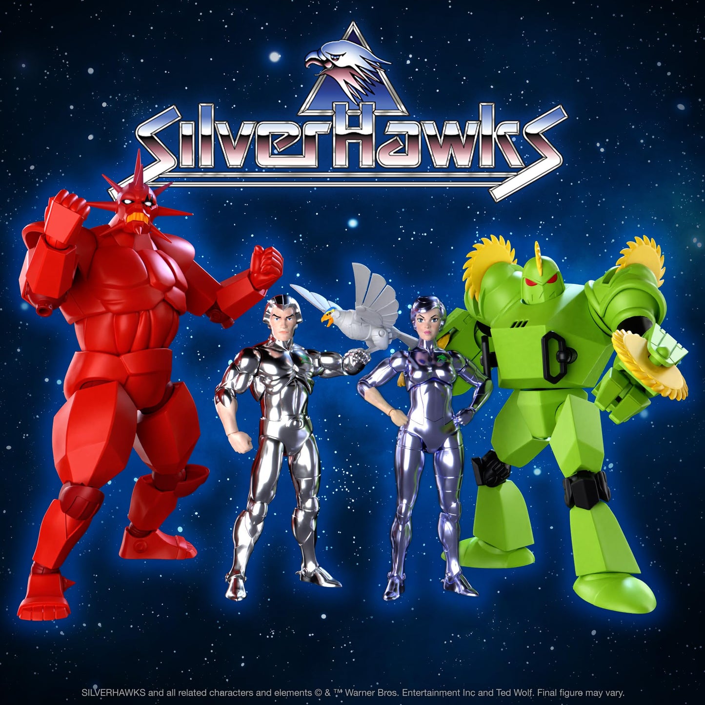 Super7 ULTIMATES! SilverHawks Steelheart – 7-inch Action Figure with Interchangeable Accessories | Vac-Metal Finish