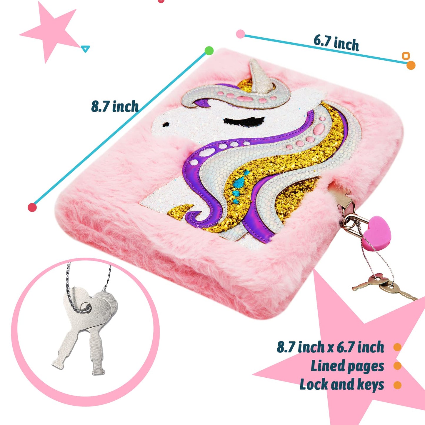 SuperStyle Journal Diary for Girls 6-8 | Unicorn Plush Diary with Lock – Gift
