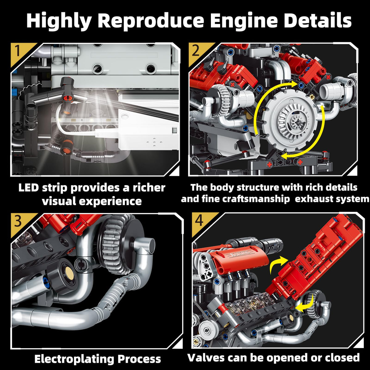 Suplanet Mini V8 Engine Kit That Runs – 660 PCS, LED Light, App Control