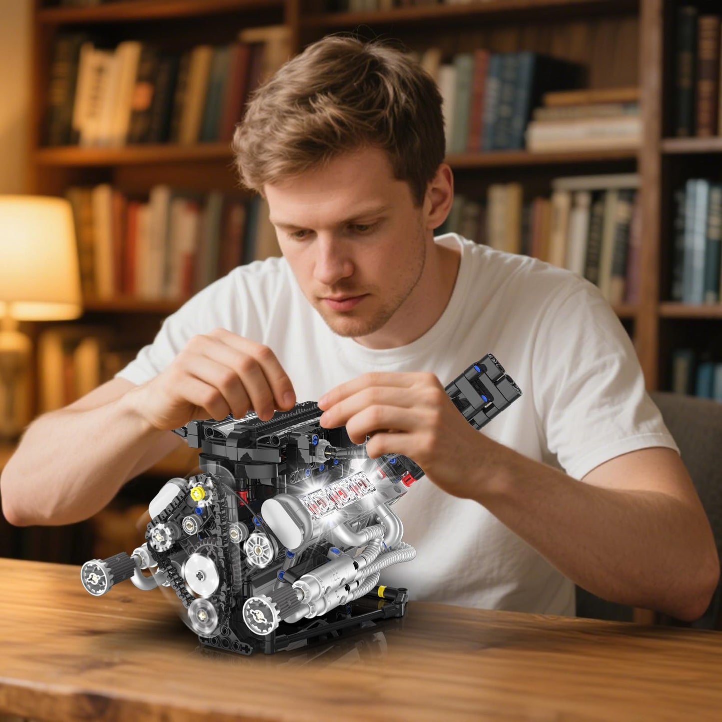 Suplanet V8 Engine Building Blocks Set – 715-Piece LED-Powered Engine Model Kit
