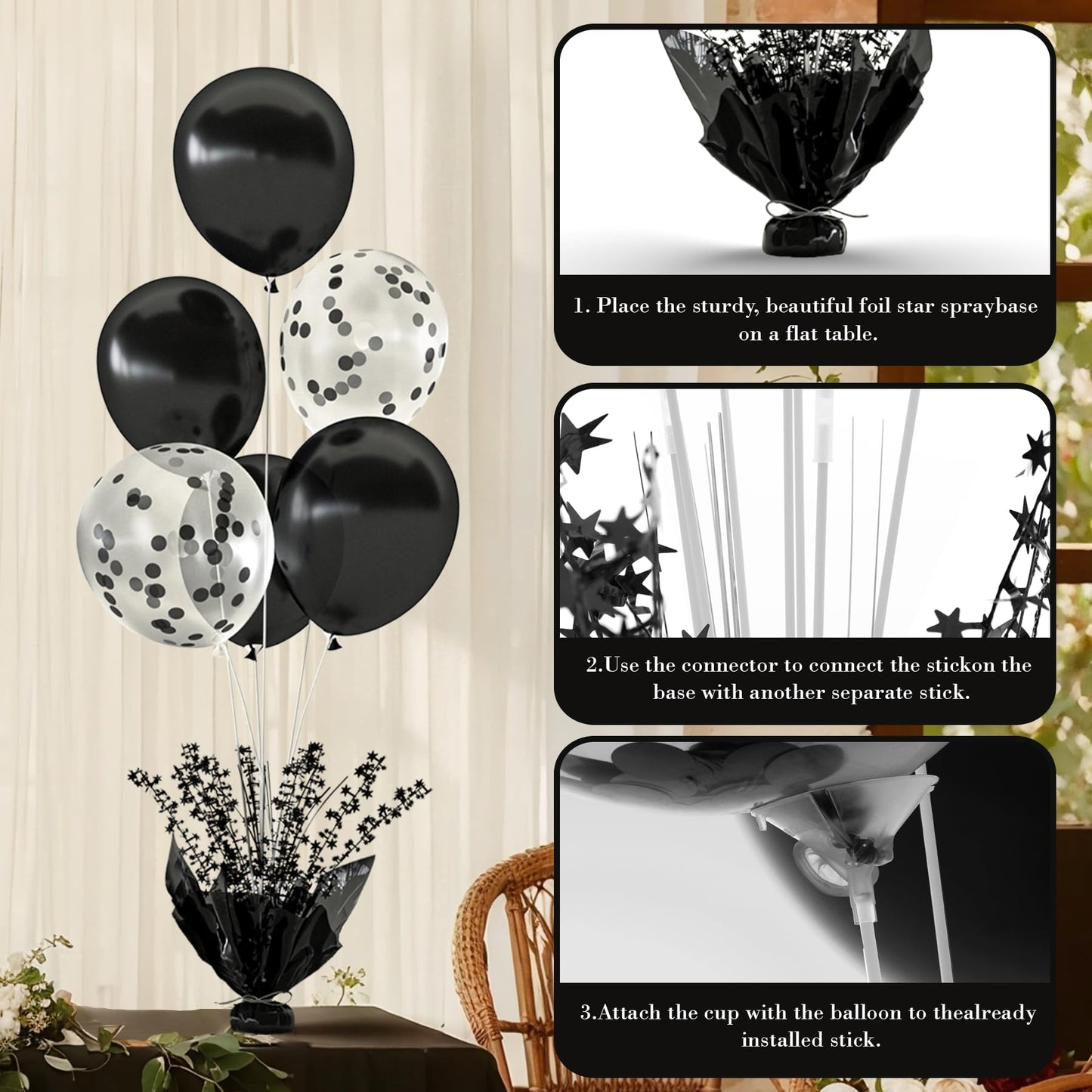 Suppromo 2-Set Black Table Balloon Stand Kit – Confetti Balloons for Party Centerpieces