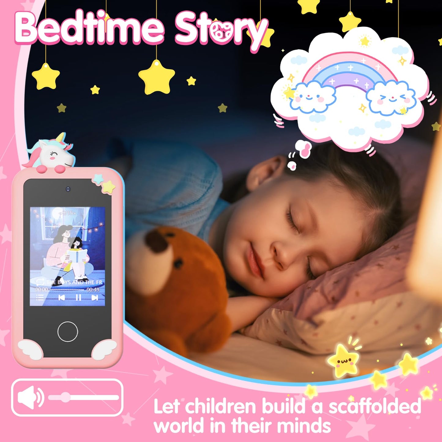 Surelect Kids Smart Phone 2.8-inch Pink – 32GB, Dual Camera, Educational Games, No Internet