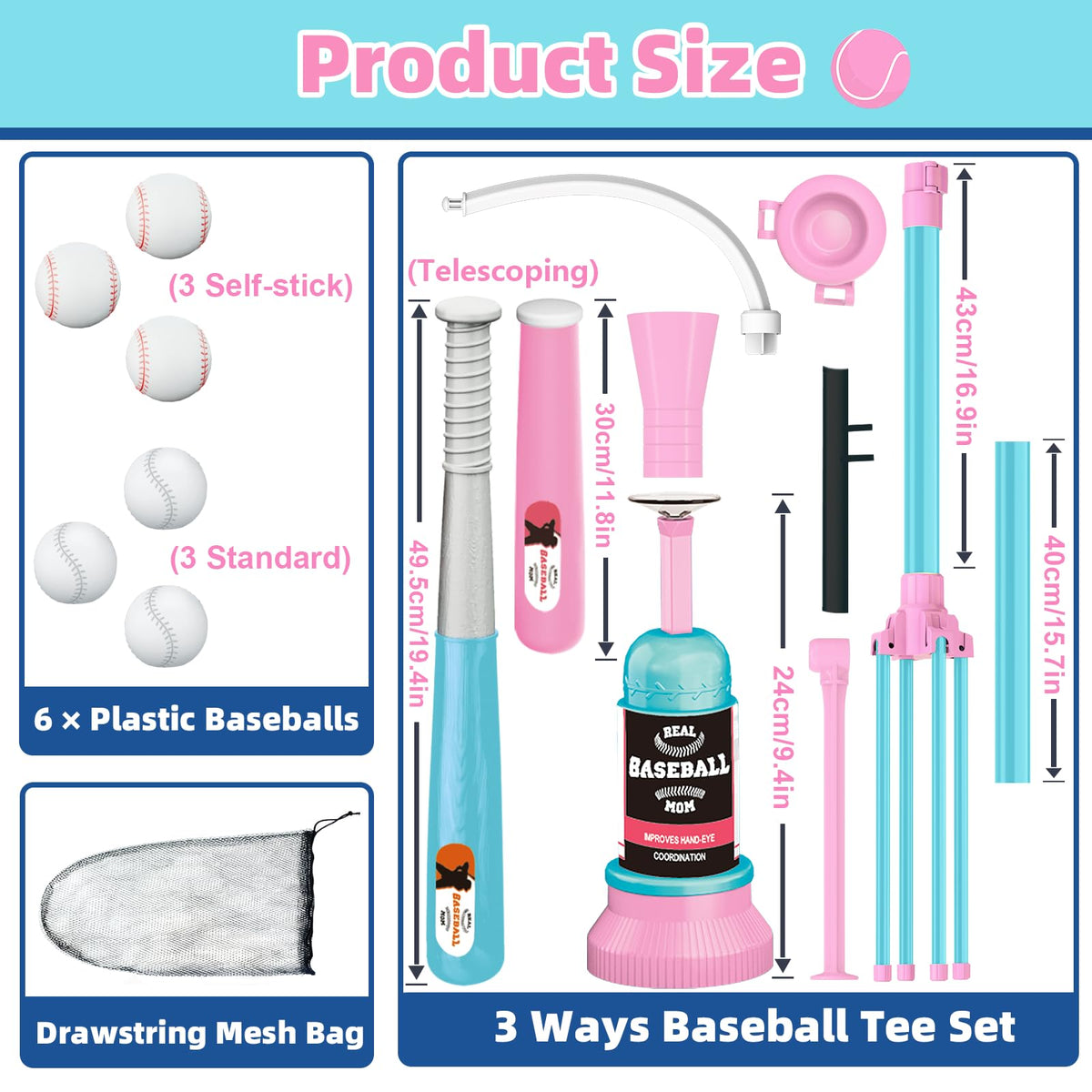 Surelect 3-in-1 T Ball Set for Kids | Adjustable Height Batting Tee & Ball Launcher
