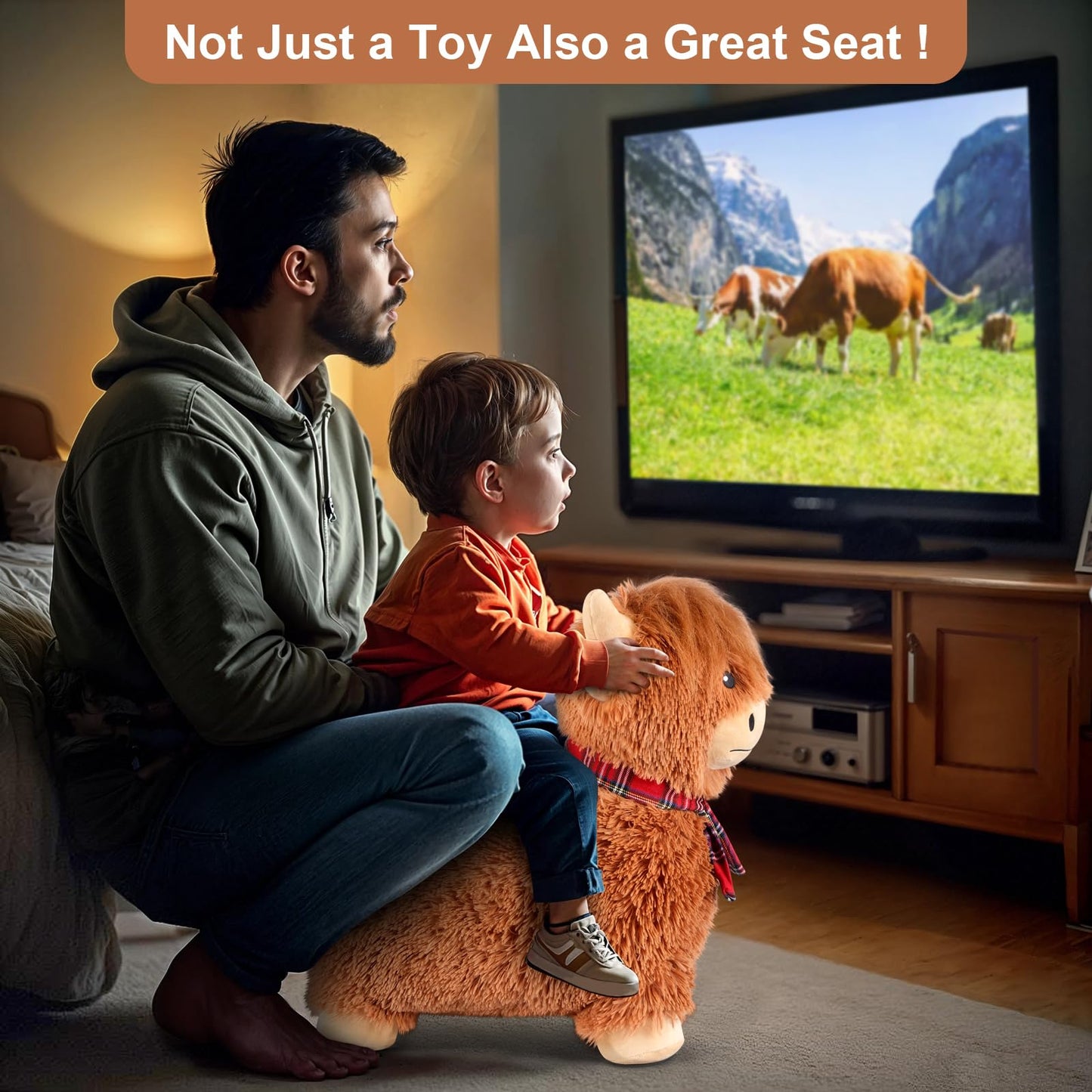 SuzziPals Bouncy Highland Cow Hopper – Plush IndoorOutdoor Ride-On Toy