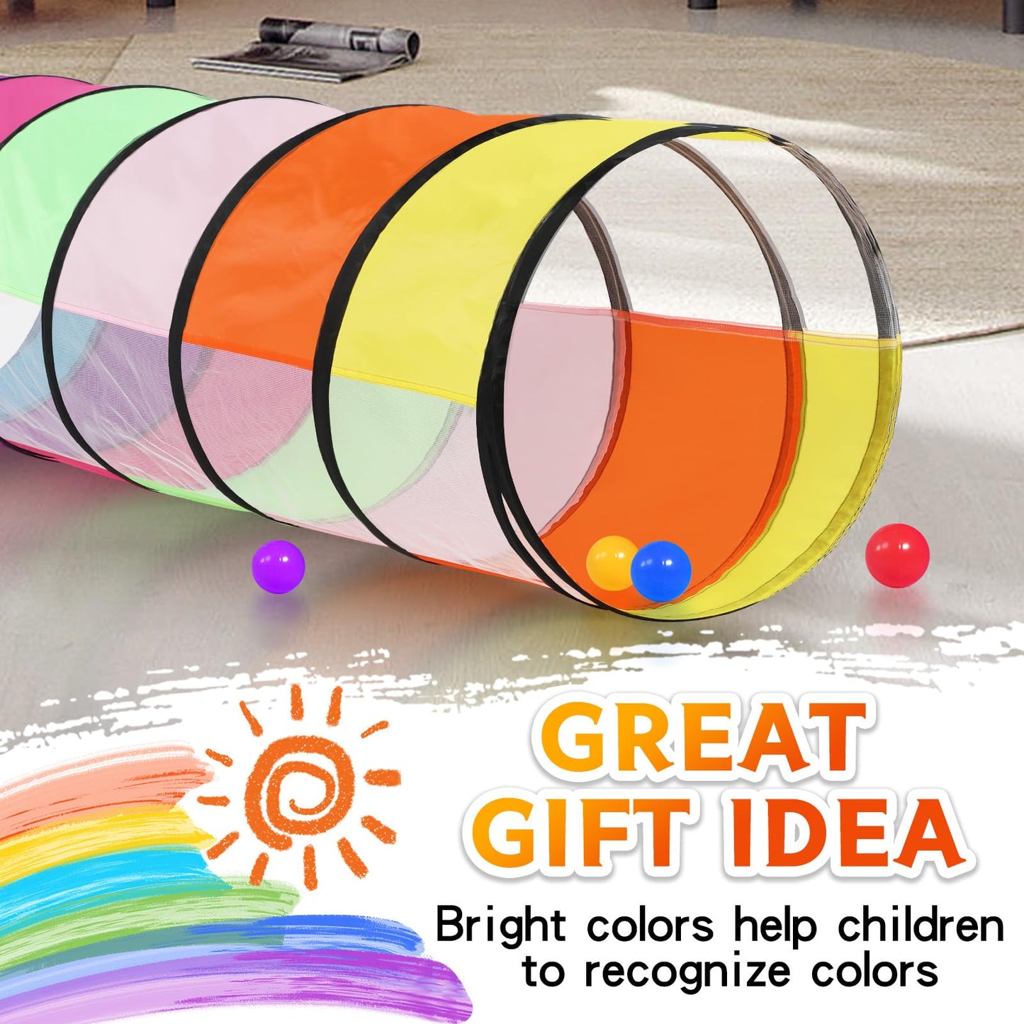 SweHouse Colorful Baby Play Tunnel with Mesh Sides perfect for Toddlers and Pets