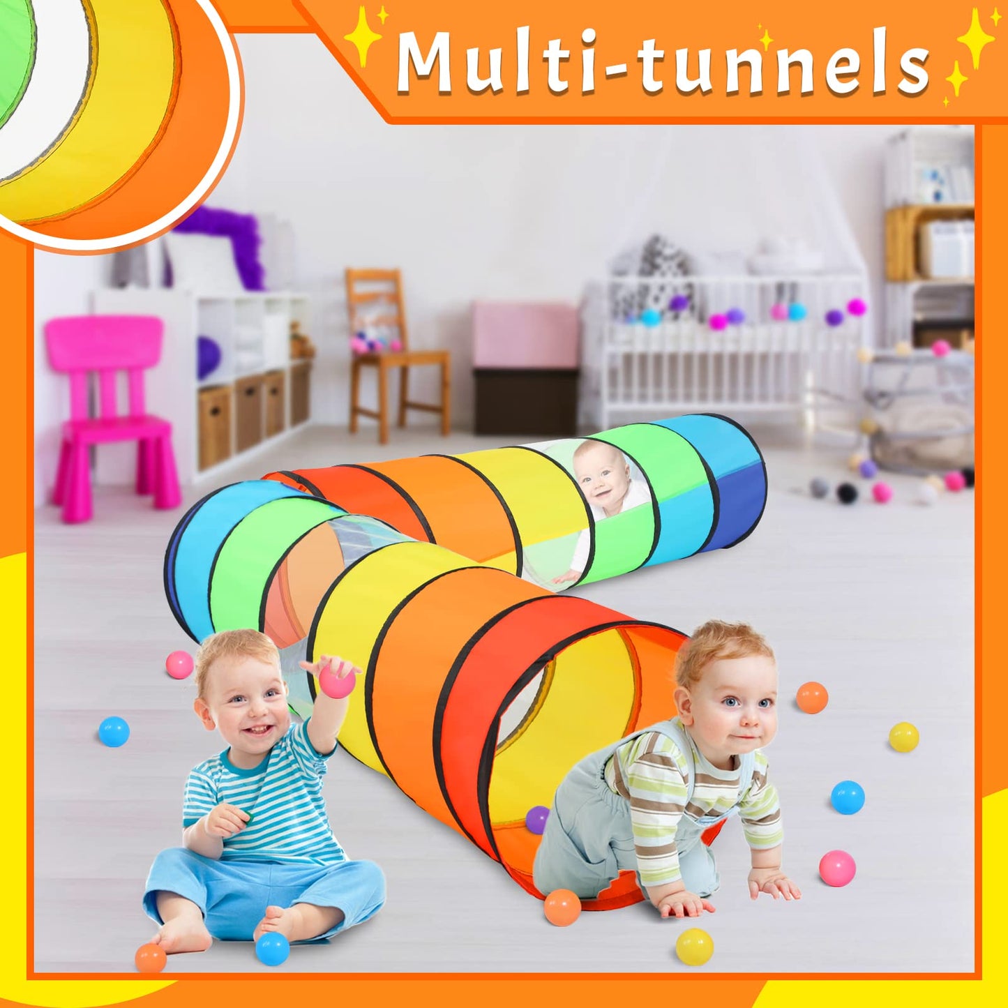 SweHouse Kids Play Tunnel – Rainbow Pop Up Crawl Through Tunnel