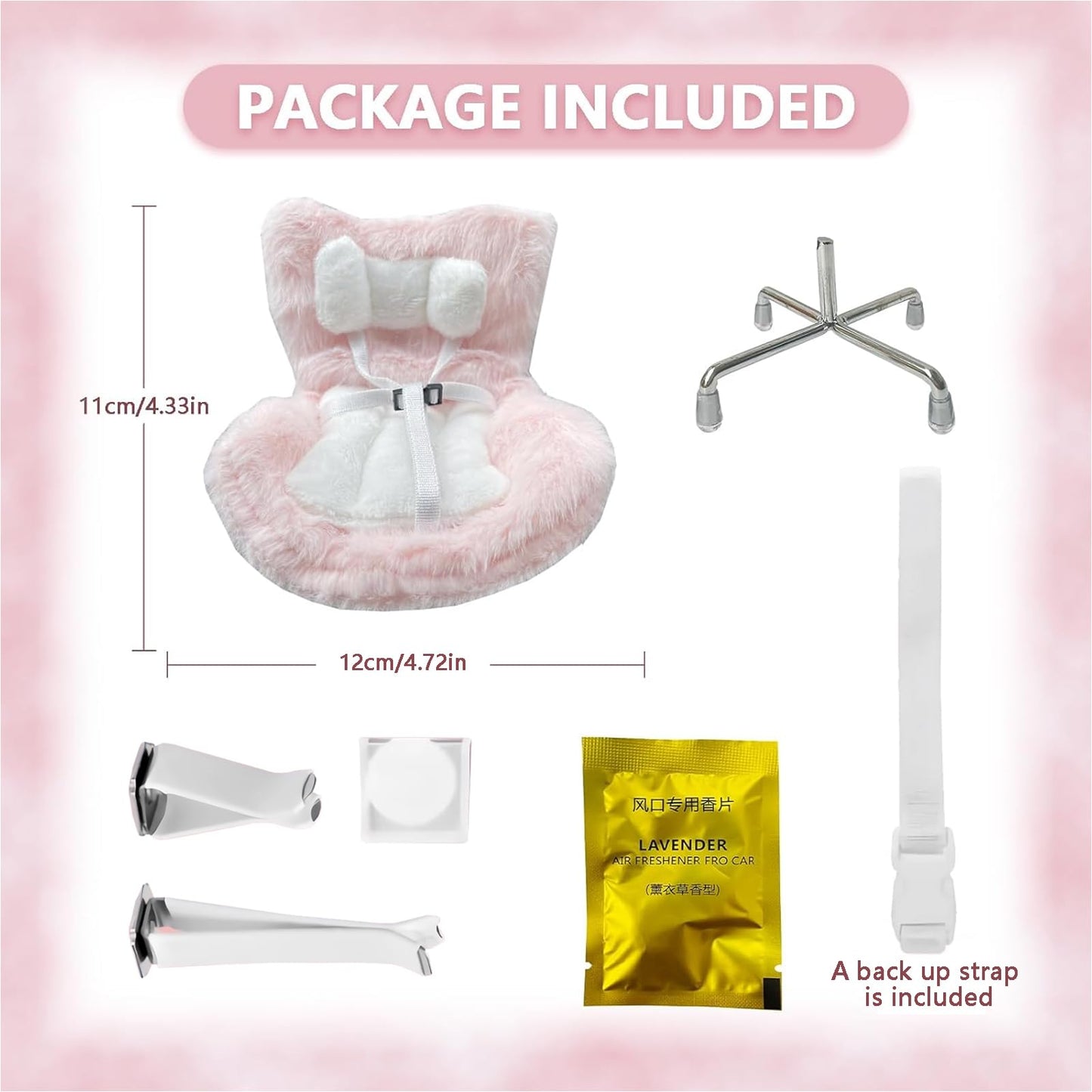 SwiftServ Doll Car Seat for 3–8 Inch Figures | Air Vent Clip & Desktop Stand | Pink