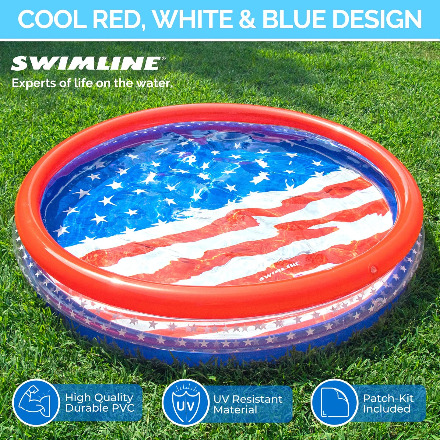 Swimline Americana 3-Ring Kiddie Pool 60'' | Backyard Water Fun for Kids