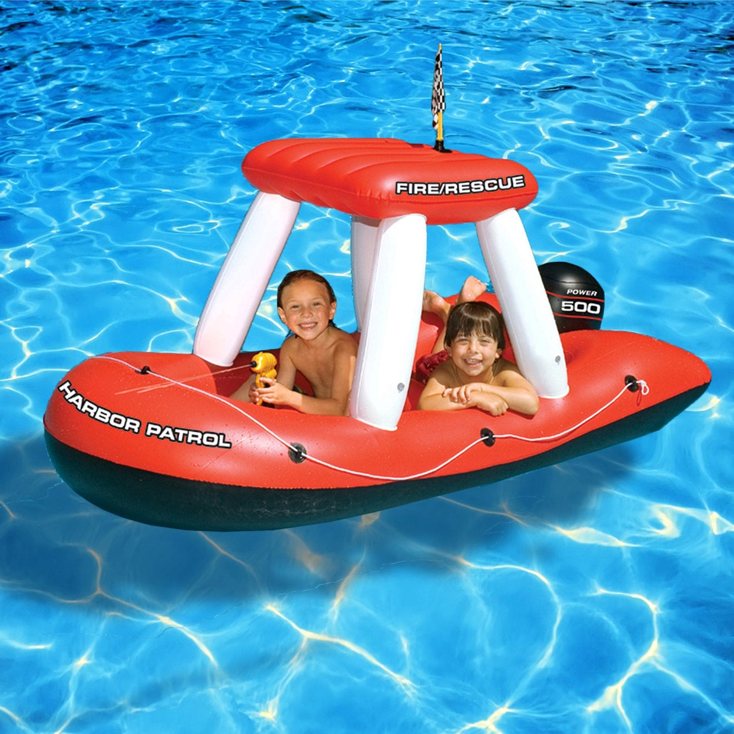 Swimline Fireboat Squirter Inflatable Pool Toy Red-White, 60 x 33 x 32 in
