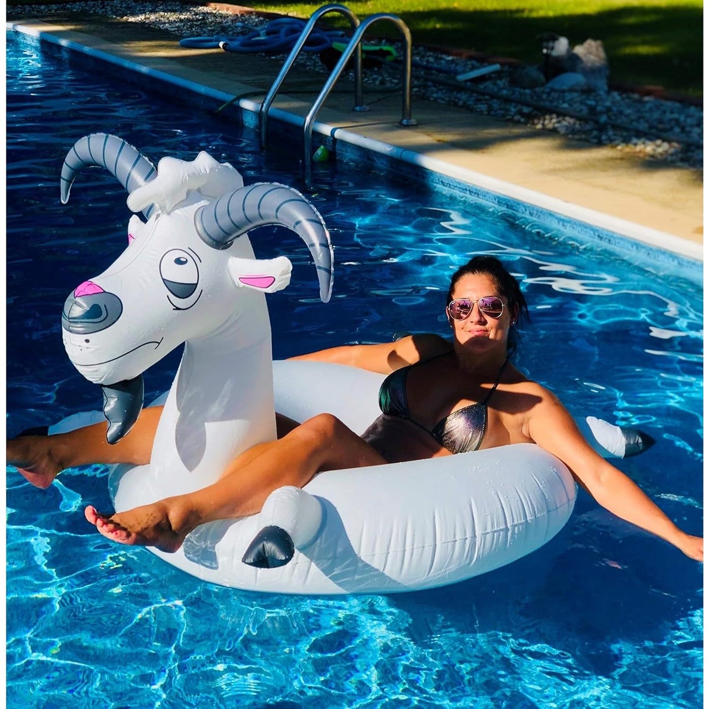 Swimline Goat Inflatable Swim Ring – Grey (56/46/16-44) | Durable Pool Float